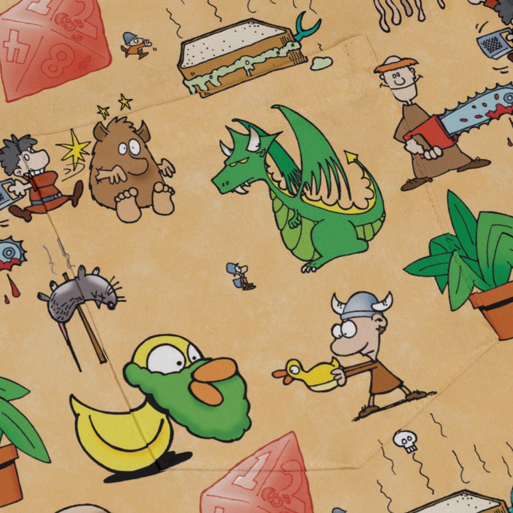 Munchkin Mayhem Long Sleeve Button Up Shirt Geek Nerd board game print Designs by Nathan FLOW DESC WRITING