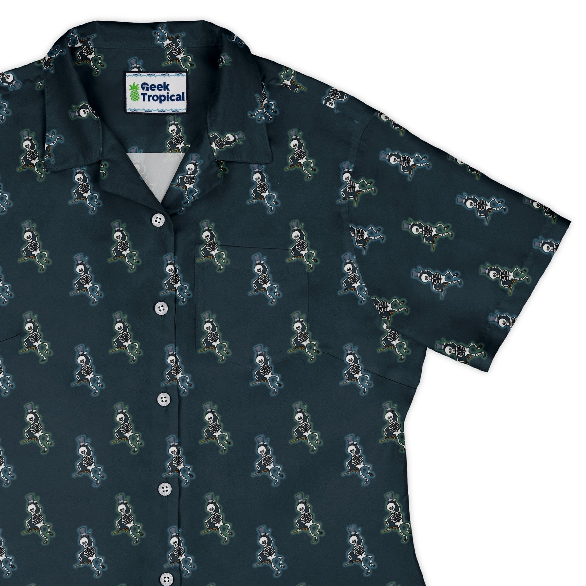 Munchkin Mr Bones Halo Highlight Curvy Button Up Shirt Geek Nerd women