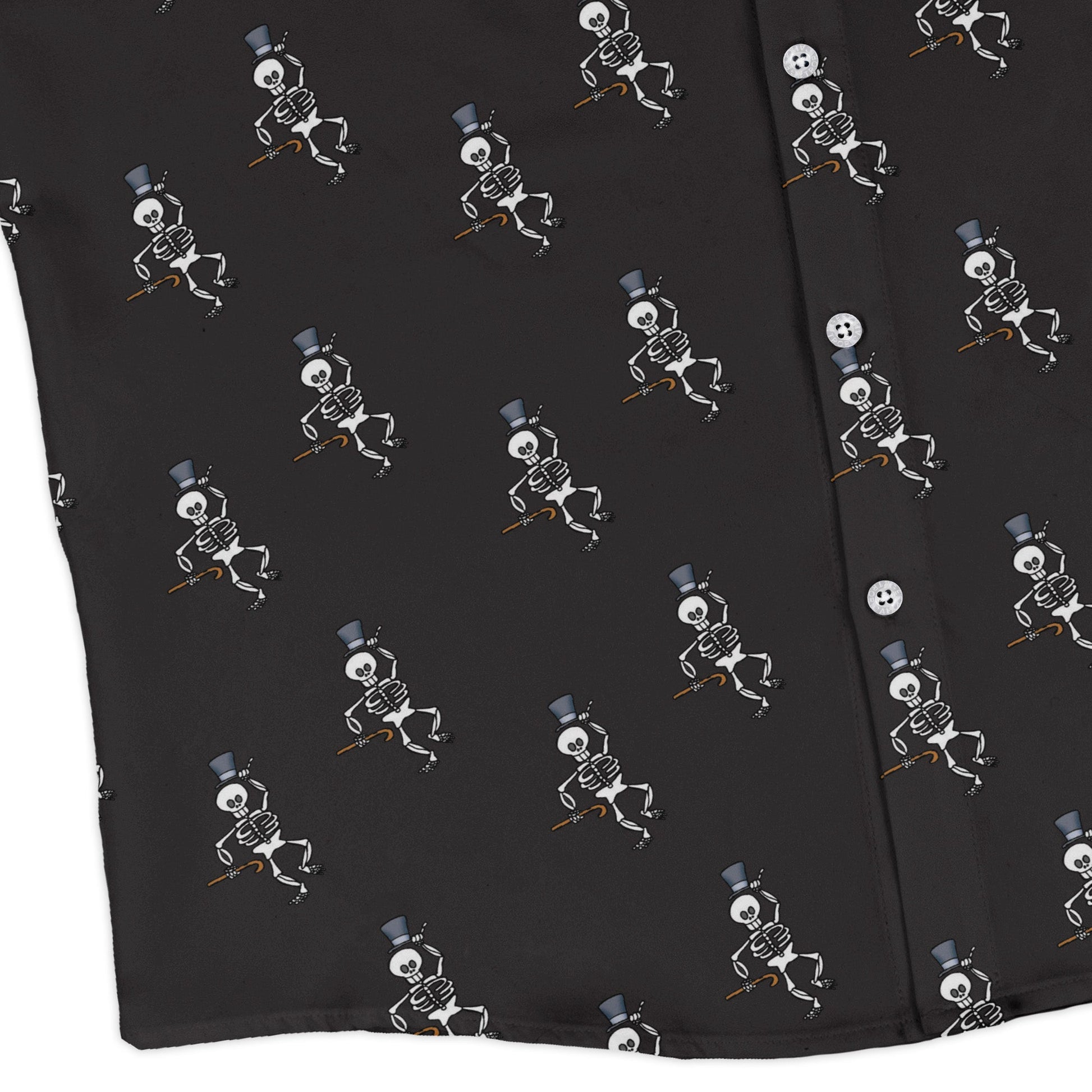 Munchkin Mr. Bones Plain Black Long Sleeve Button Up Shirt Geek Nerd board game print Design by Heather Davenport FLOW DESC WRITING