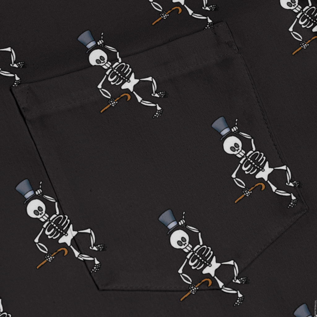 Munchkin Mr. Bones Plain Black Long Sleeve Button Up Shirt Geek Nerd board game print Design by Heather Davenport FLOW DESC WRITING