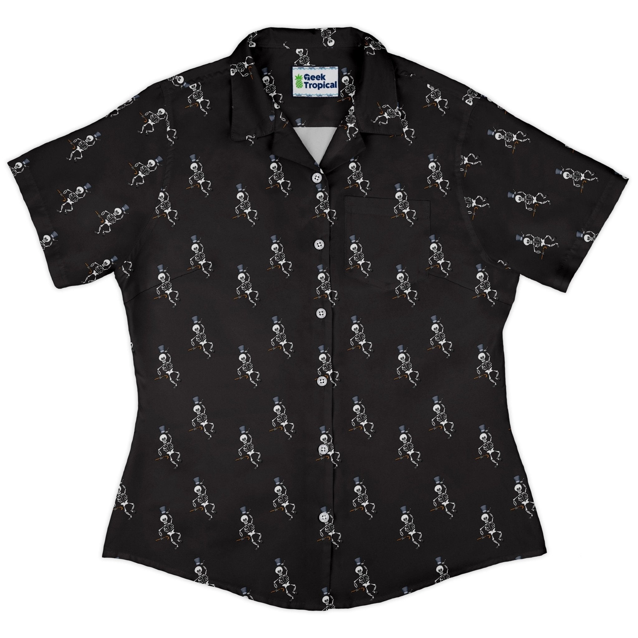 Munchkin Mr Bones Plain Black Curvy Button Up Shirt Geek Nerd women