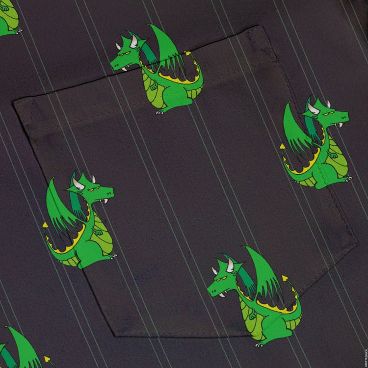 Ready - to - Ship Munchkin Plutonium Dragon Button Up Shirt Geek Nerd board game print Design by Heather Davenport fix