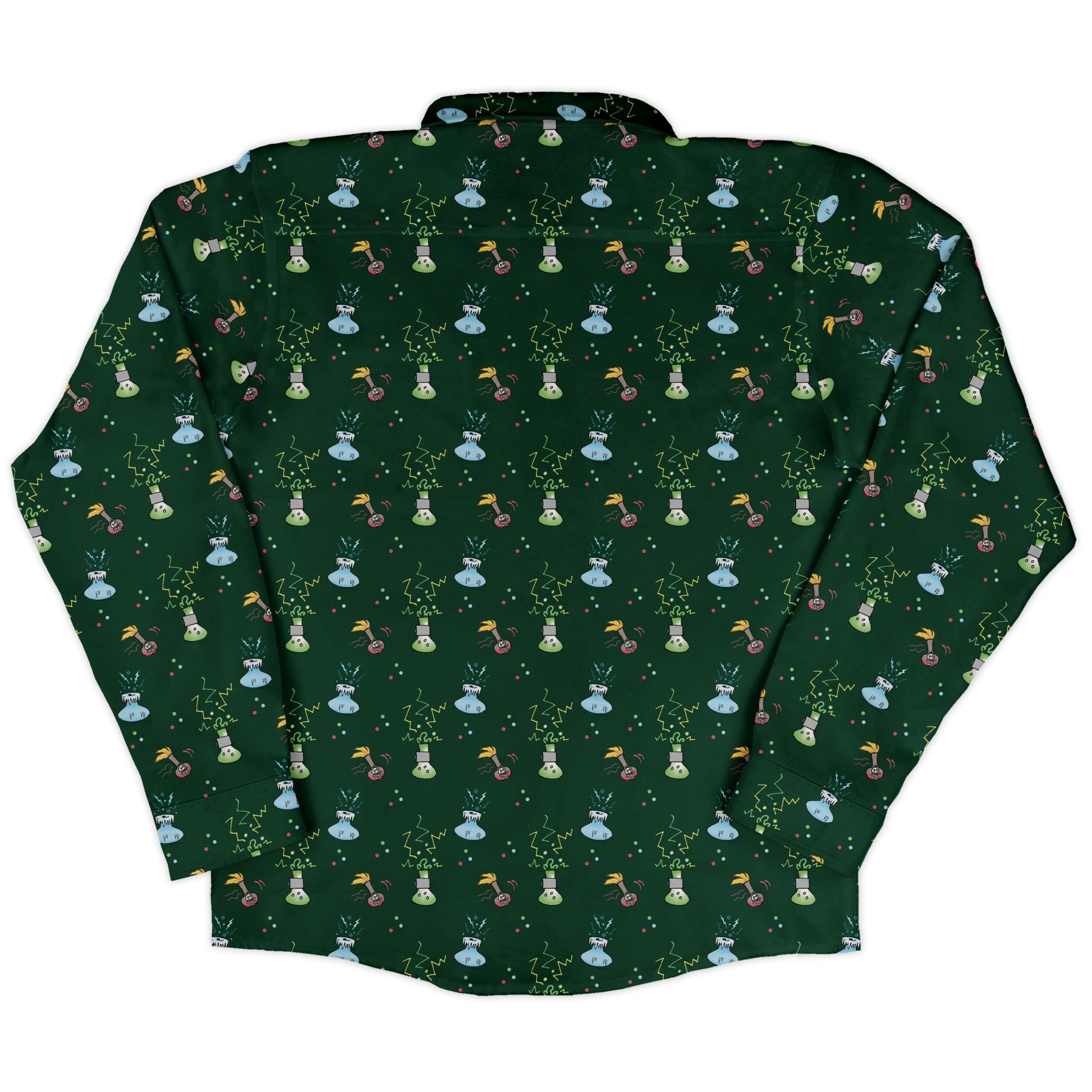 Munchkin Potions Long Sleeve Button Up Shirt Geek Nerd board game print Design by Heather Davenport FLOW DESC WRITING