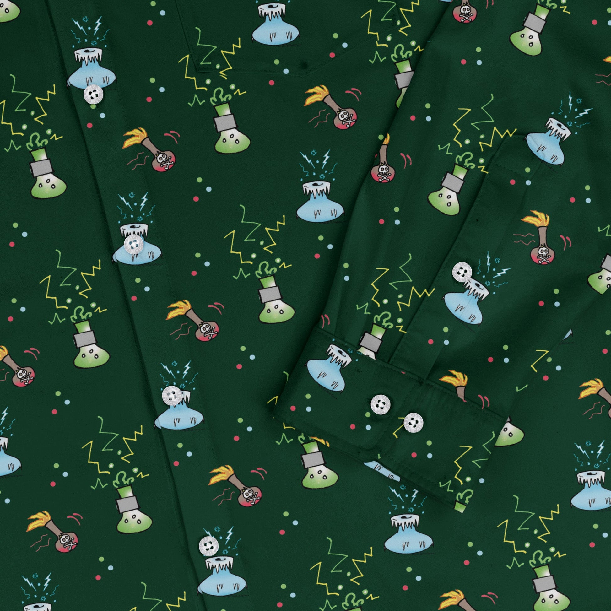 Munchkin Potions Long Sleeve Button Up Shirt Geek Nerd board game print Design by Heather Davenport FLOW DESC WRITING
