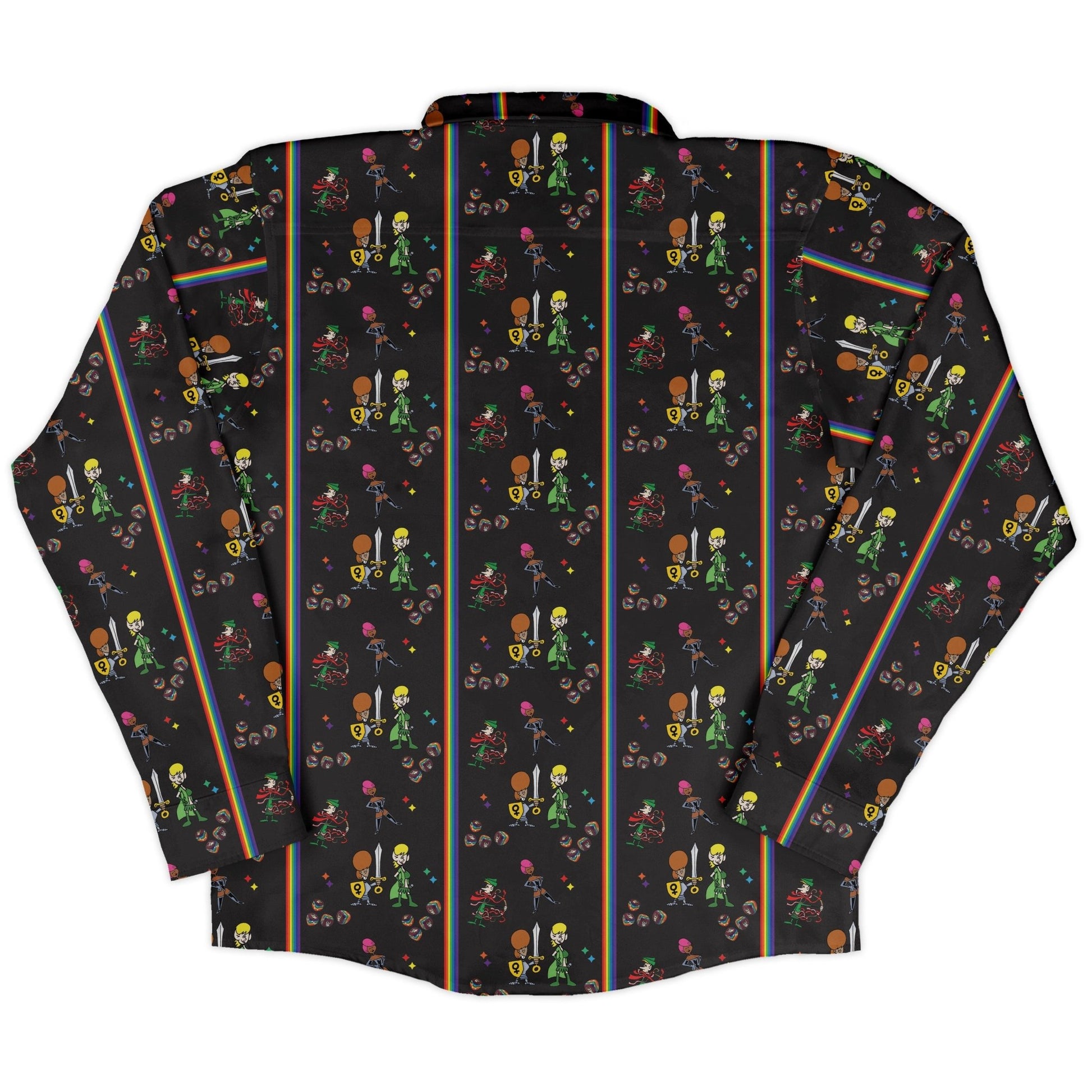 Munchkin Pride Long Sleeve Button Up Shirt Geek Nerd board game print Design by Heather Davenport FLOW DESC WRITING