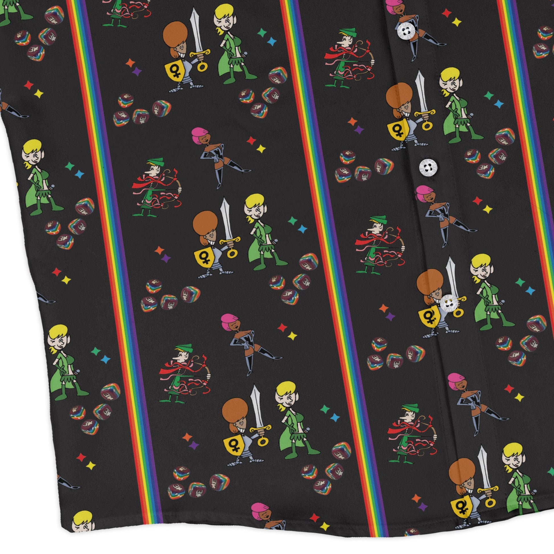 Munchkin Pride Long Sleeve Button Up Shirt Geek Nerd board game print Design by Heather Davenport FLOW DESC WRITING