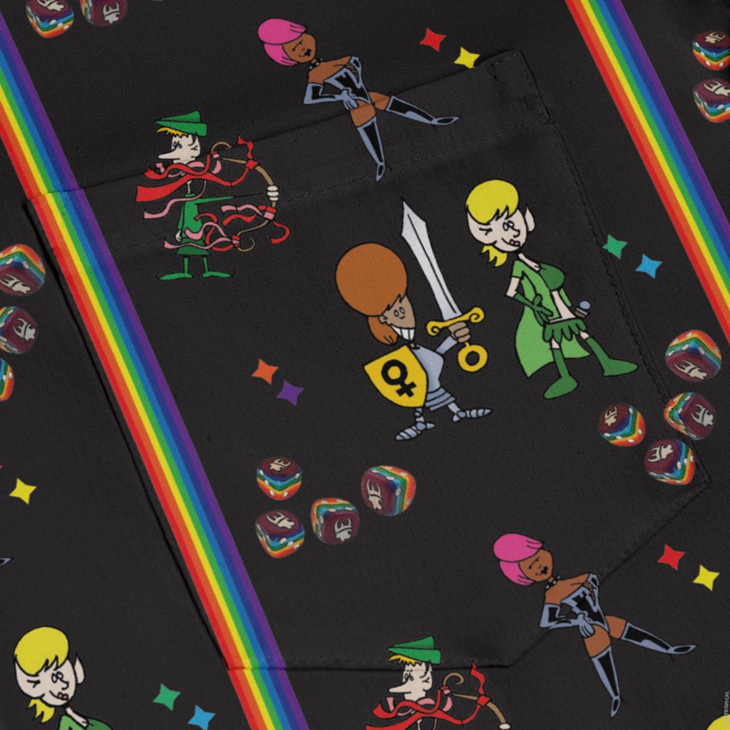 Munchkin Pride Long Sleeve Button Up Shirt Geek Nerd board game print Design by Heather Davenport FLOW DESC WRITING