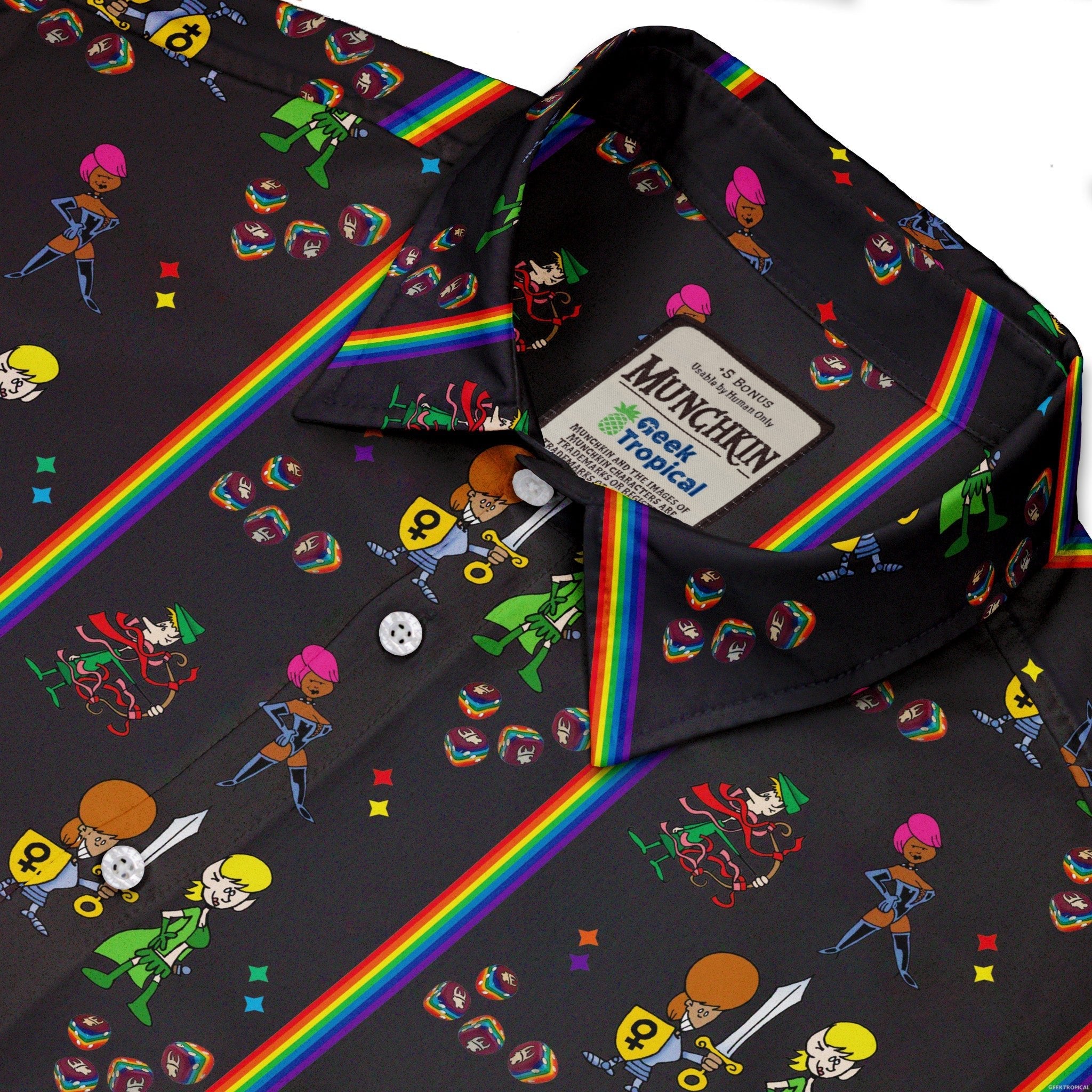 Munchkin Pride Button Up Shirt - board game print - Design by Heather Davenport - Munchkin print