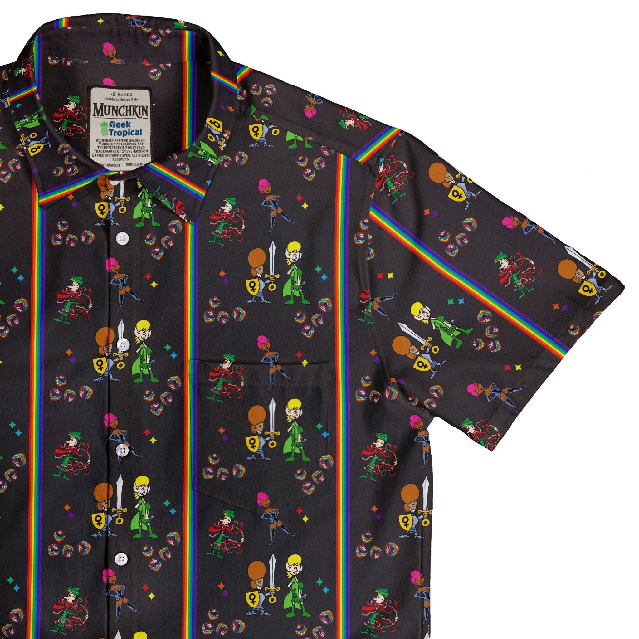 Munchkin Pride Button Up Shirt - board game print - Design by Heather Davenport - Munchkin print