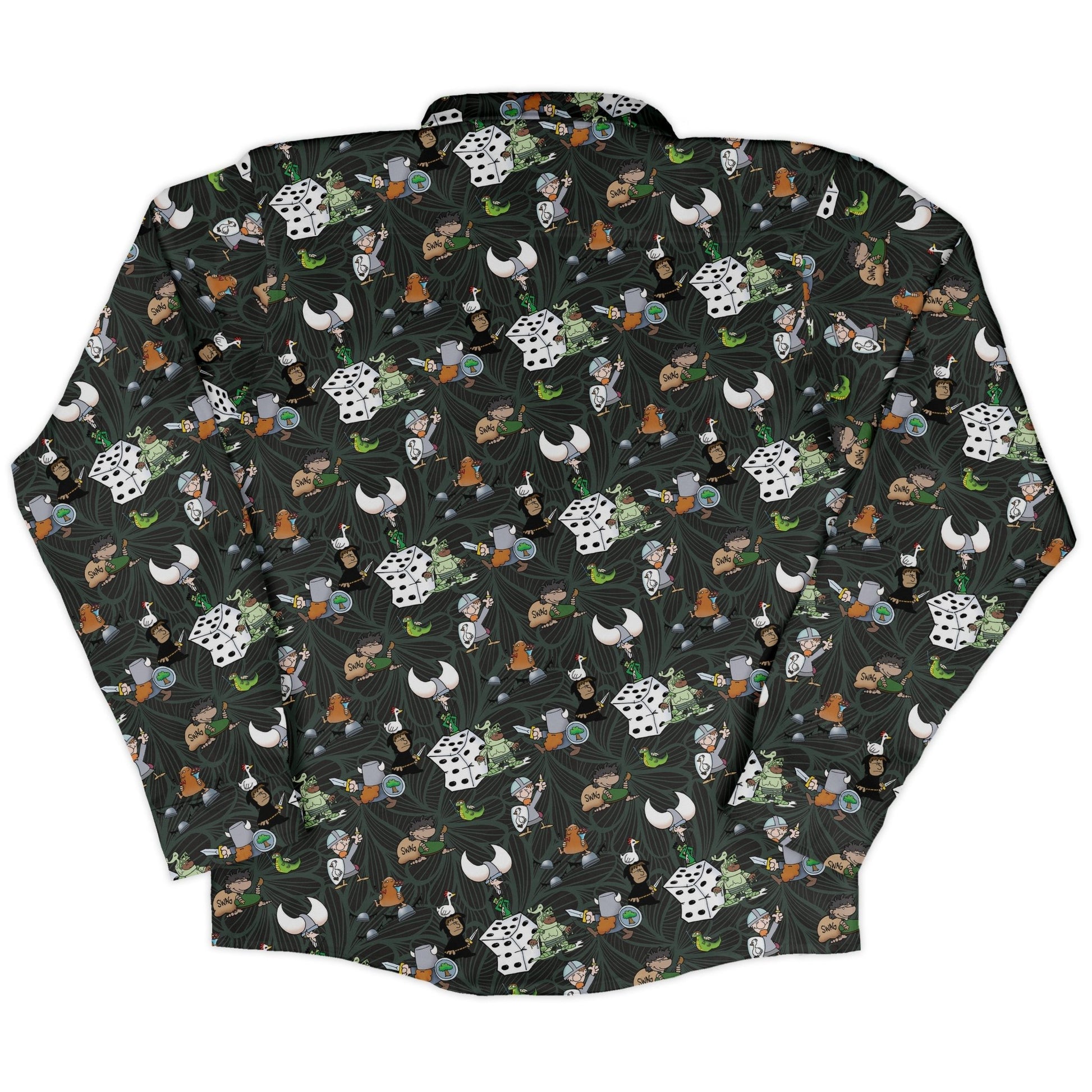 Munchkin Quirky Treasures Long Sleeve Button Up Shirt Geek Nerd board game print Design by Dunking Toast FLOW DESC WRITING