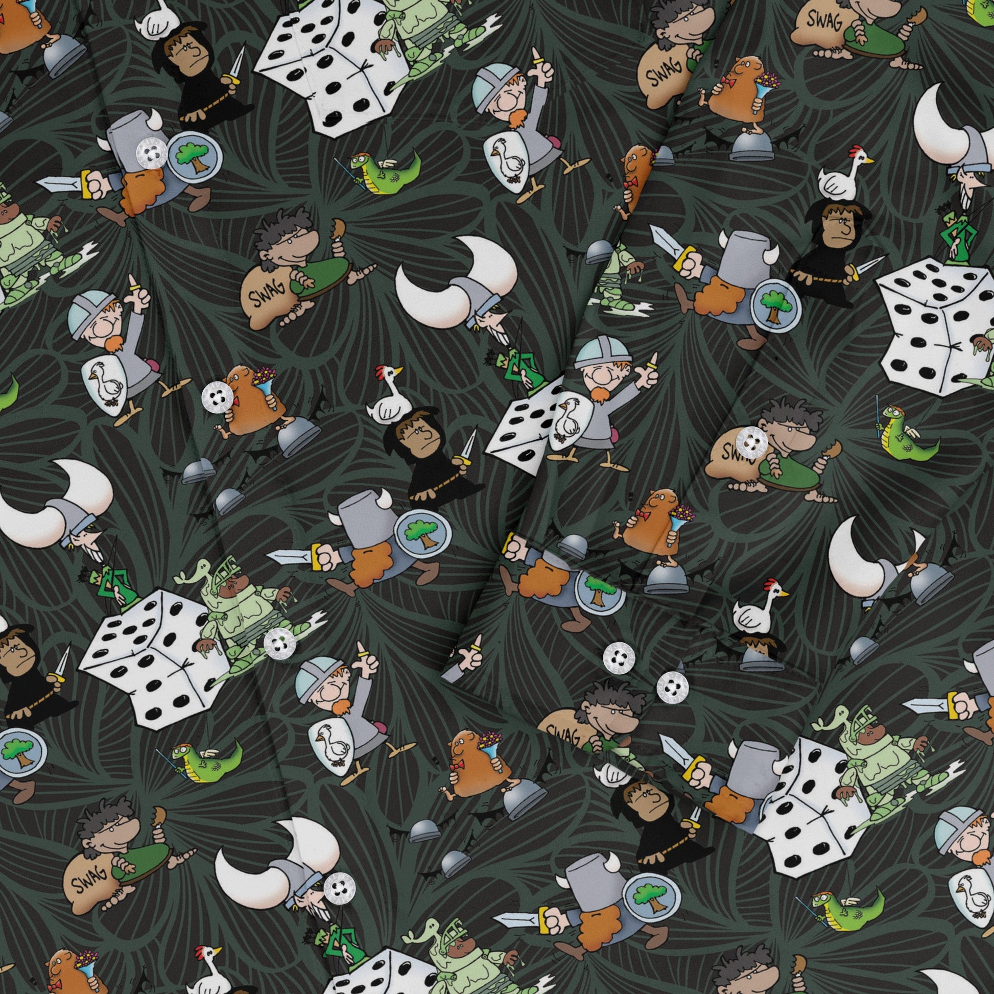 Munchkin Quirky Treasures Long Sleeve Button Up Shirt Geek Nerd board game print Design by Dunking Toast FLOW DESC WRITING