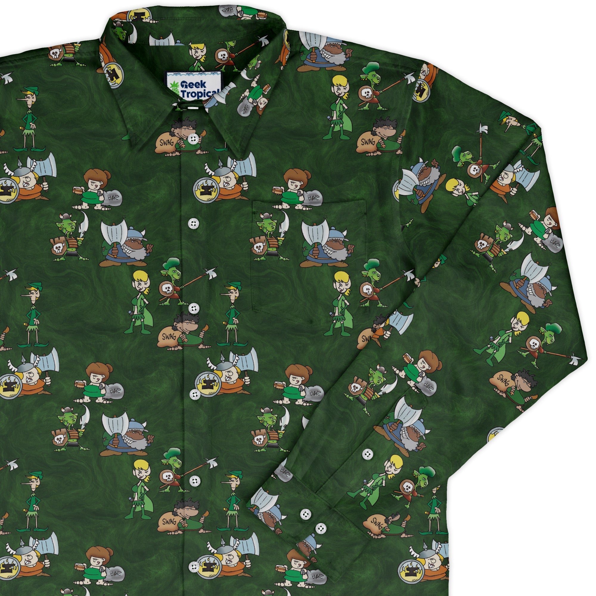 Munchkin Races Long Sleeve Button Up Shirt Geek Nerd board game print Designs by Nathan FLOW DESC WRITING
