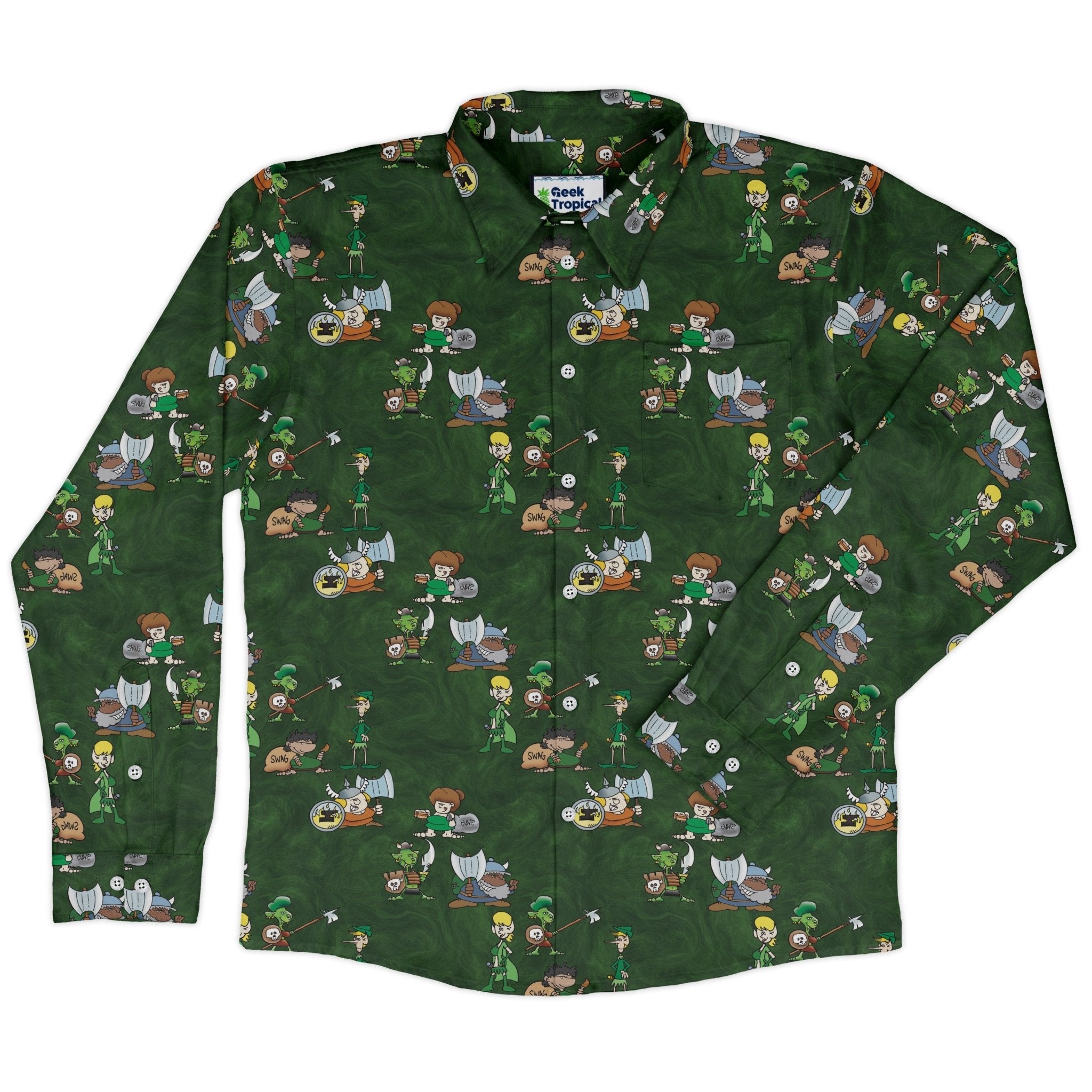 Munchkin Races Long Sleeve Button Up Shirt Geek Nerd board game print Designs by Nathan FLOW DESC WRITING