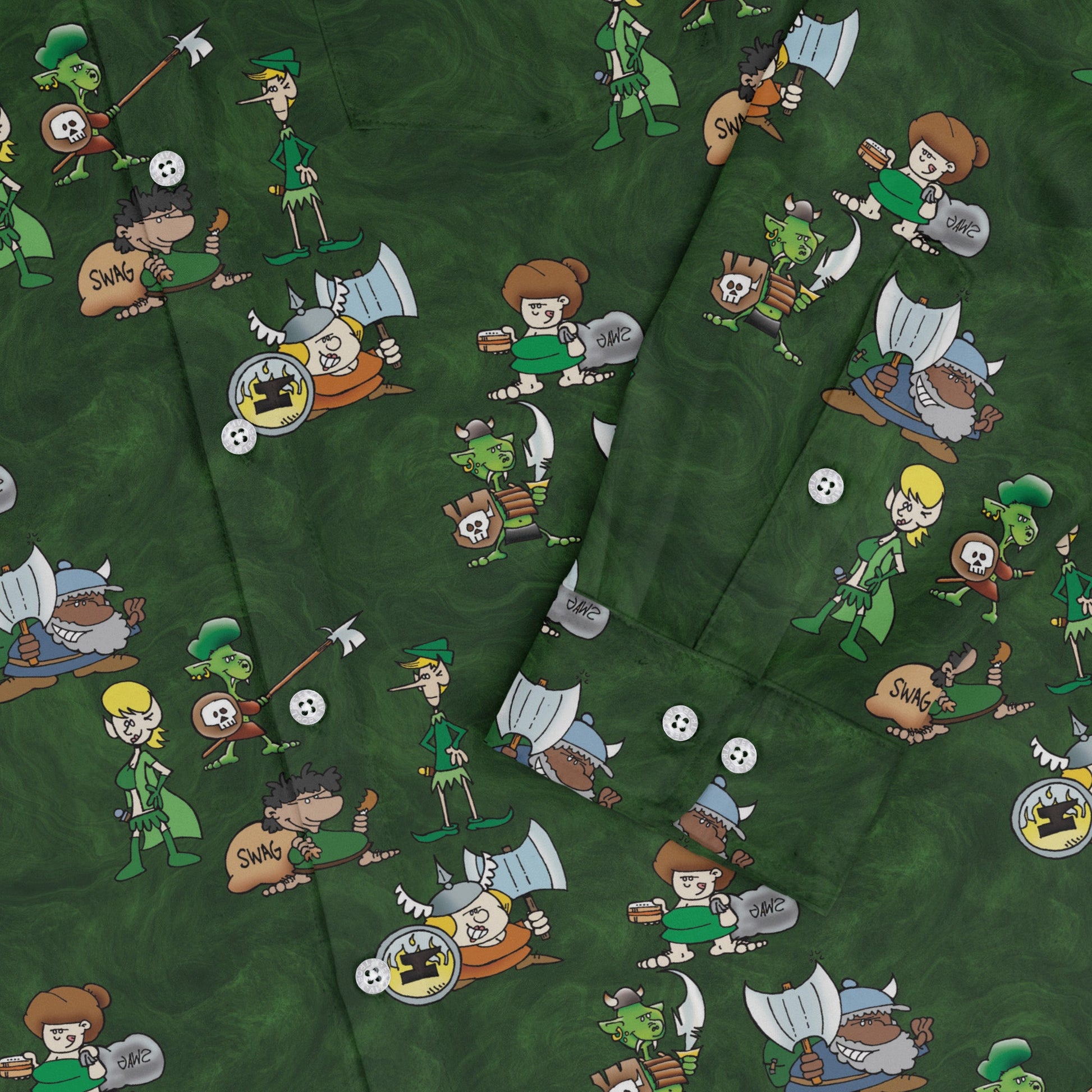 Munchkin Races Long Sleeve Button Up Shirt Geek Nerd board game print Designs by Nathan FLOW DESC WRITING