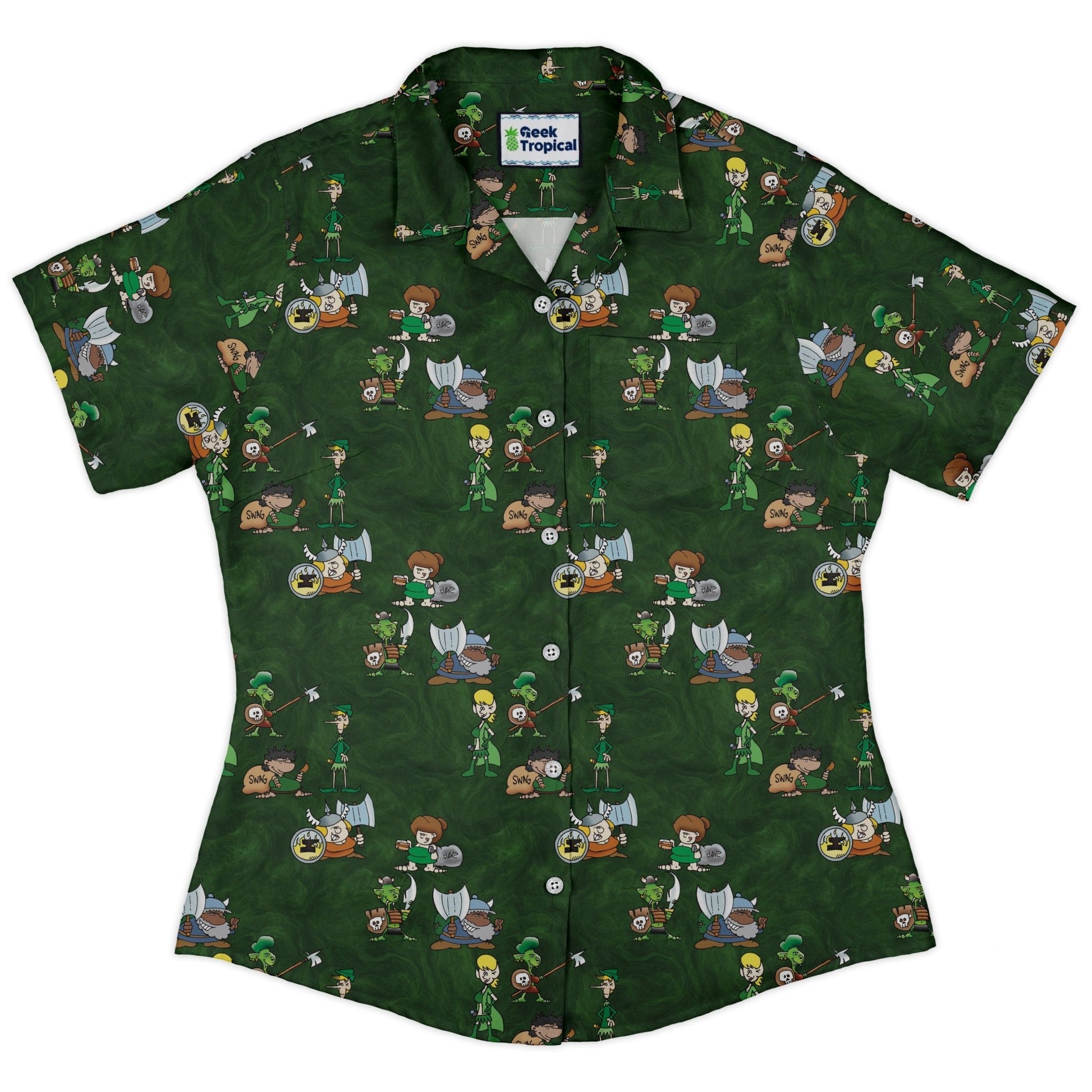 Munchkin Races Curvy Button Up Shirt Geek Nerd women