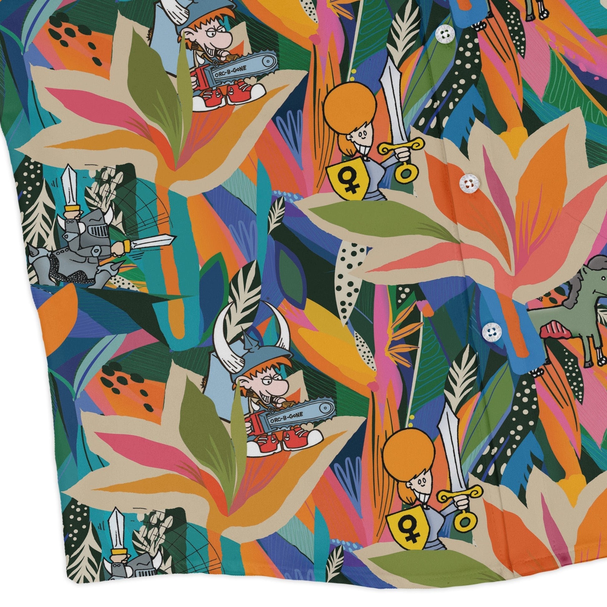 Munchkin Tropical Bird of Paradise Long Sleeve Button Up Shirt Geek Nerd board game print Design by Claire Murphy FLOW DESC WRITING