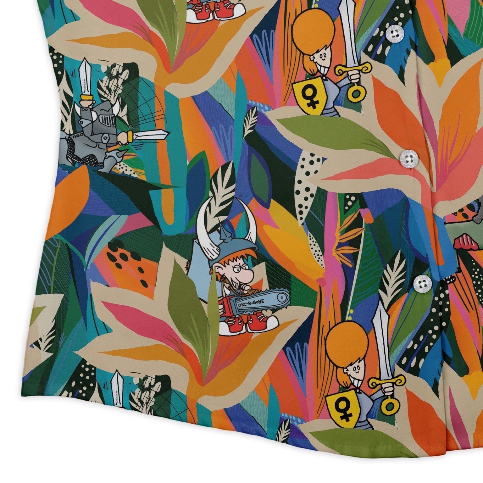 Munchkin Tropical Bird of Paradise Curvy Button Up Shirt Geek Nerd women