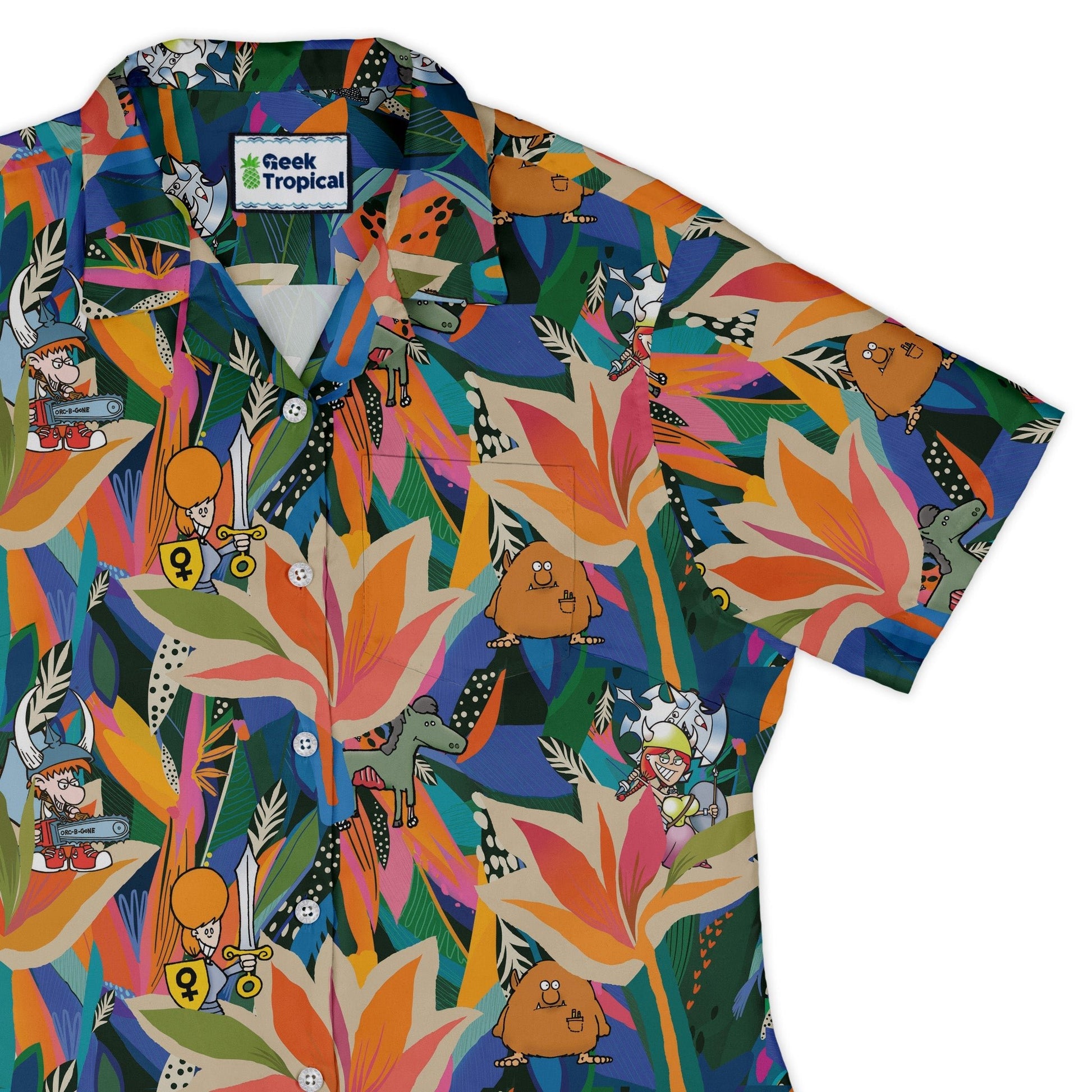 Munchkin Tropical Bird of Paradise Curvy Button Up Shirt Geek Nerd women
