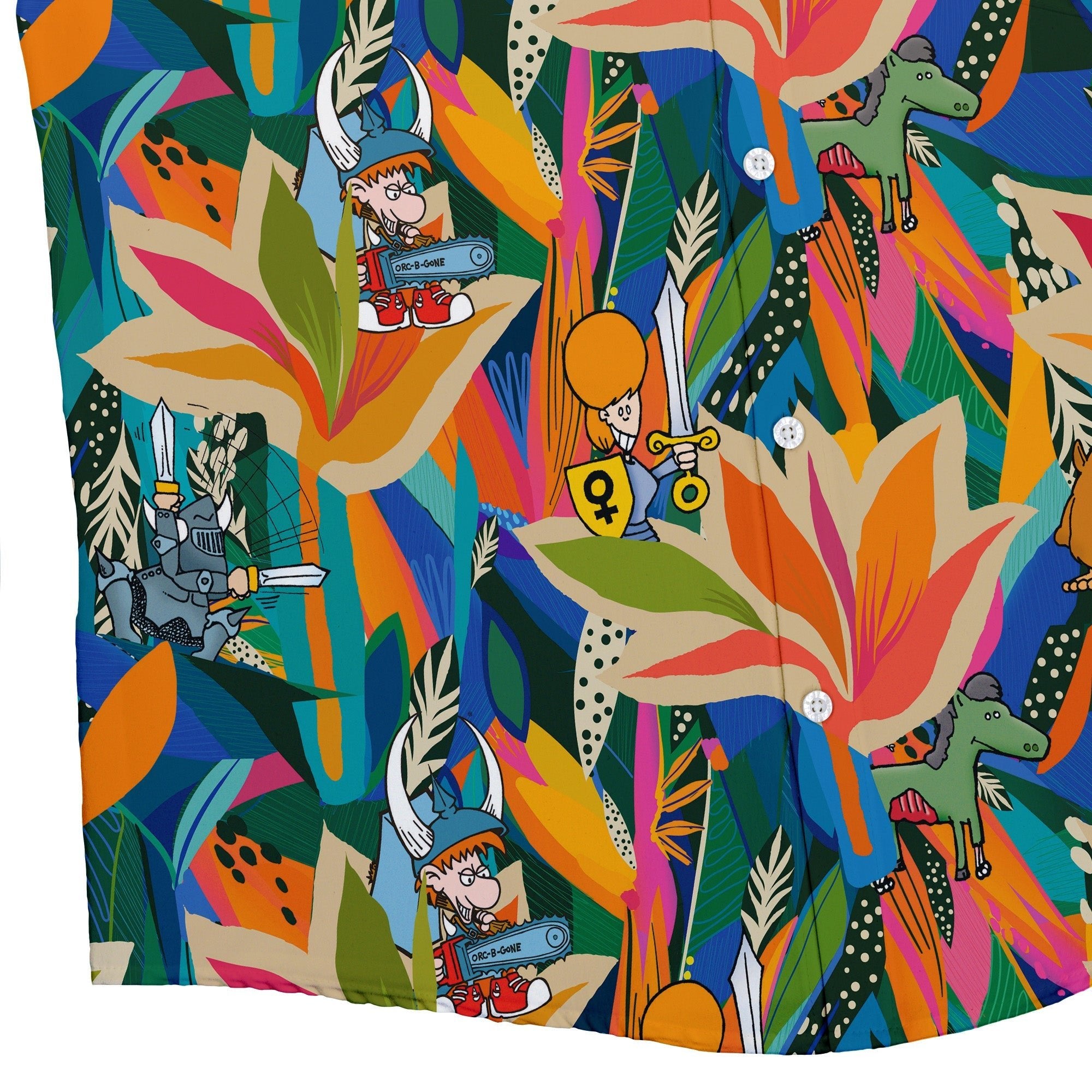 Munchkin Tropical Bird of Paradise Button Up Shirt - board game print - Design by Claire Murphy - Munchkin print