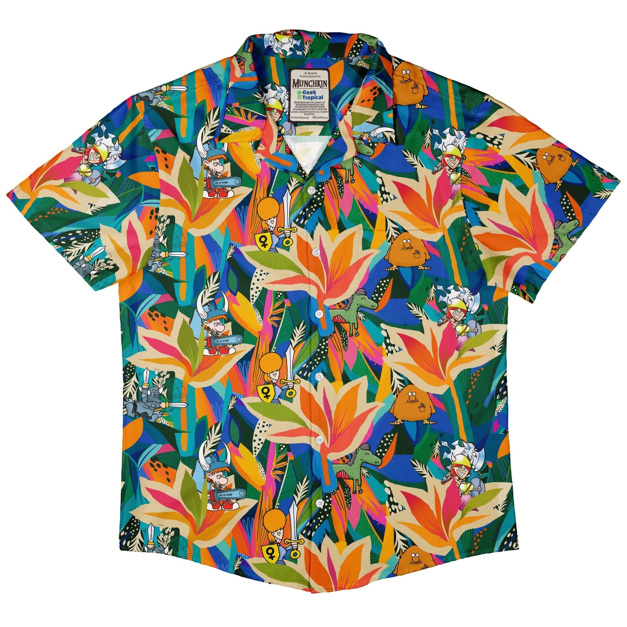 Munchkin Tropical Bird of Paradise Button Up Shirt - board game print - Design by Claire Murphy - Munchkin print