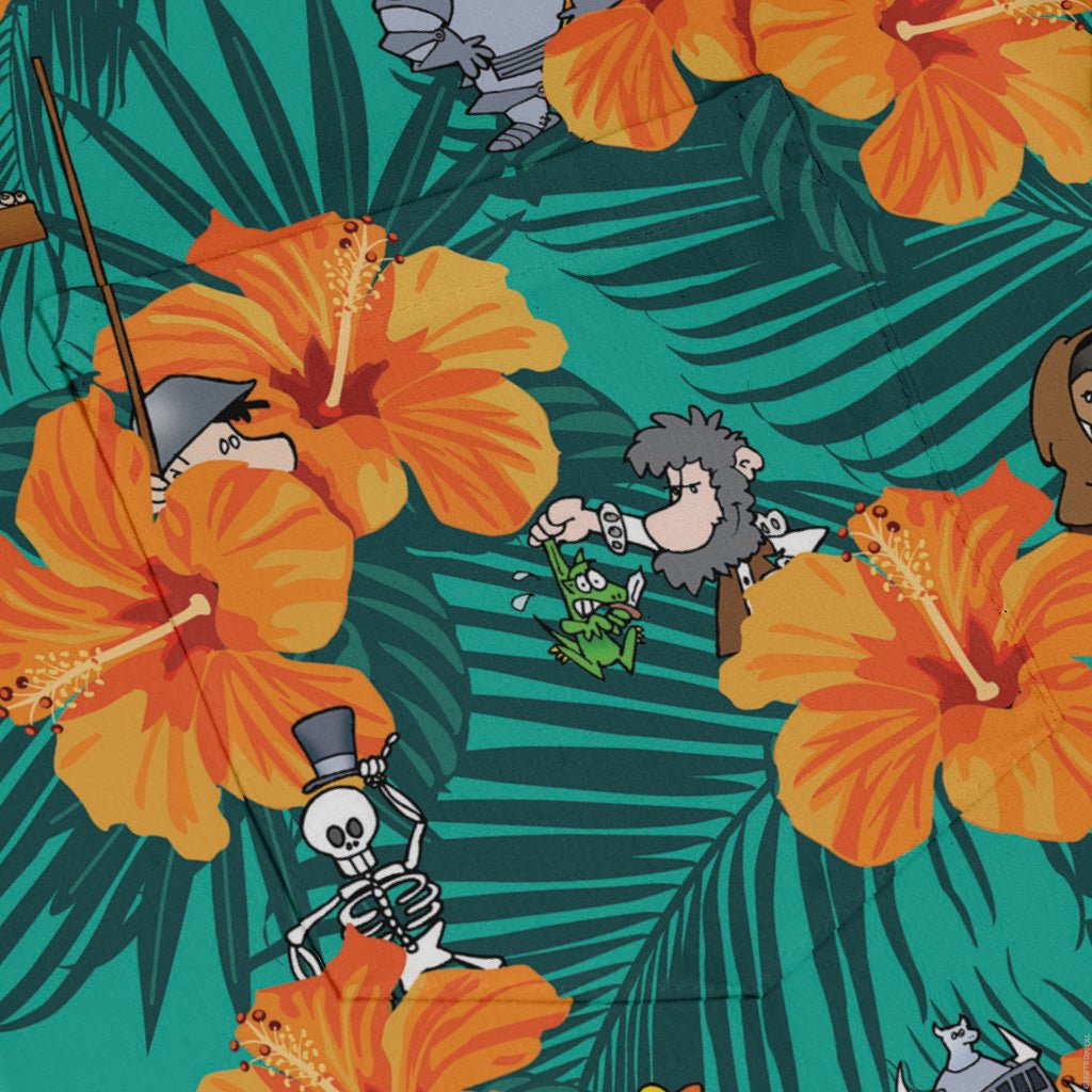 Munchkin Tropical Blossom Long Sleeve Button Up Shirt Geek Nerd board game print Design by Claire Murphy FLOW DESC WRITING