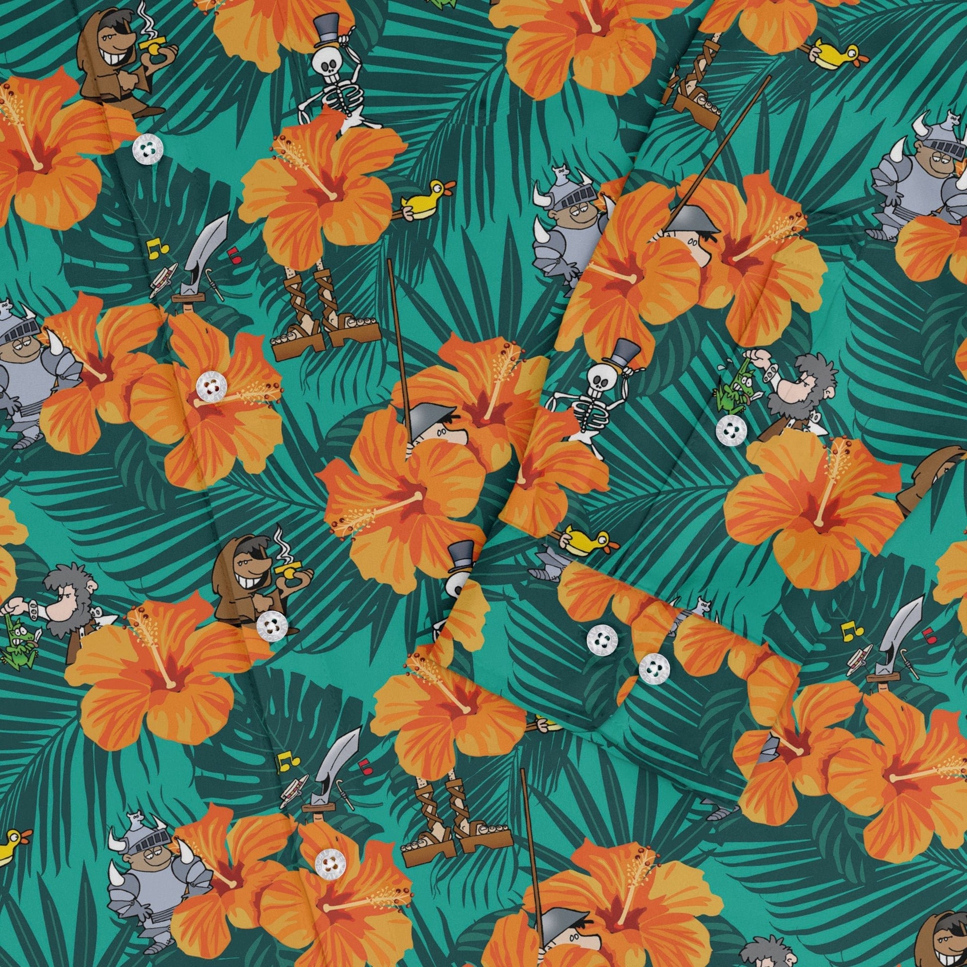 Munchkin Tropical Blossom Long Sleeve Button Up Shirt Geek Nerd board game print Design by Claire Murphy FLOW DESC WRITING