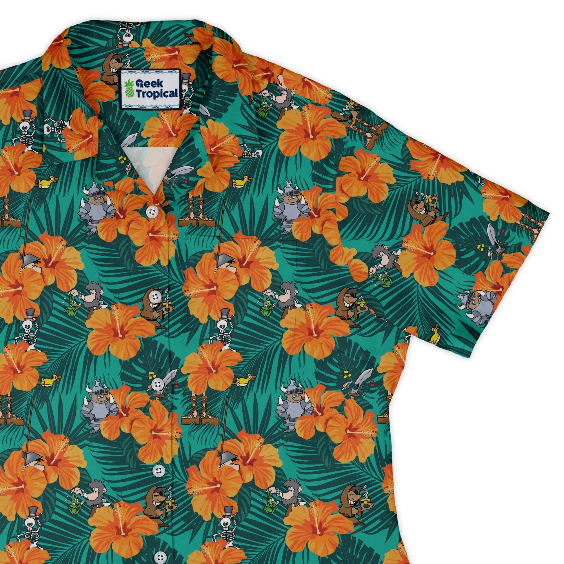 Munchkin Tropical Blossom Curvy Button Up Shirt Geek Nerd women