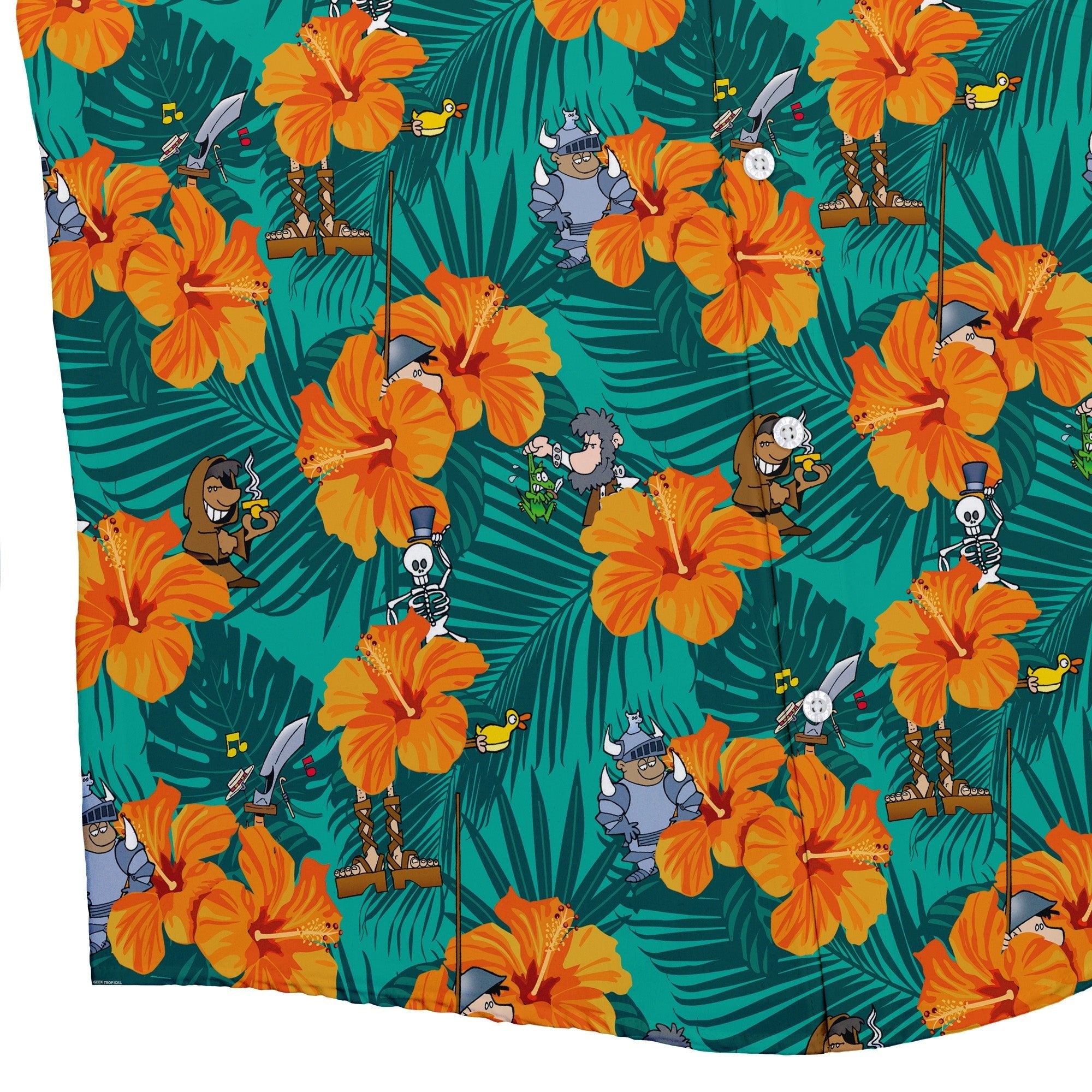 Munchkin Tropical Blossom Button Up Shirt - board game print - Design by Claire Murphy - Munchkin print