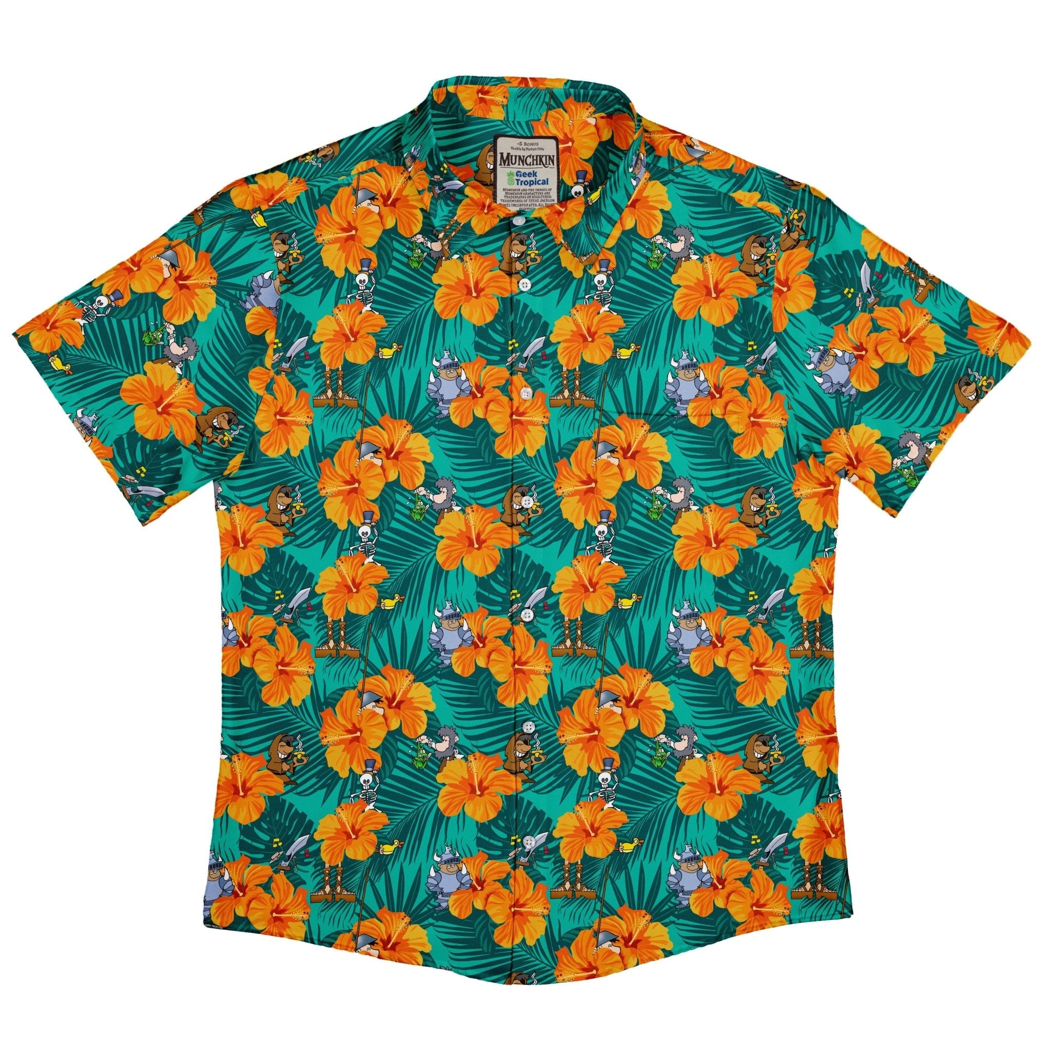 Munchkin Tropical Blossom Button Up Shirt - board game print - Design by Claire Murphy - Munchkin print