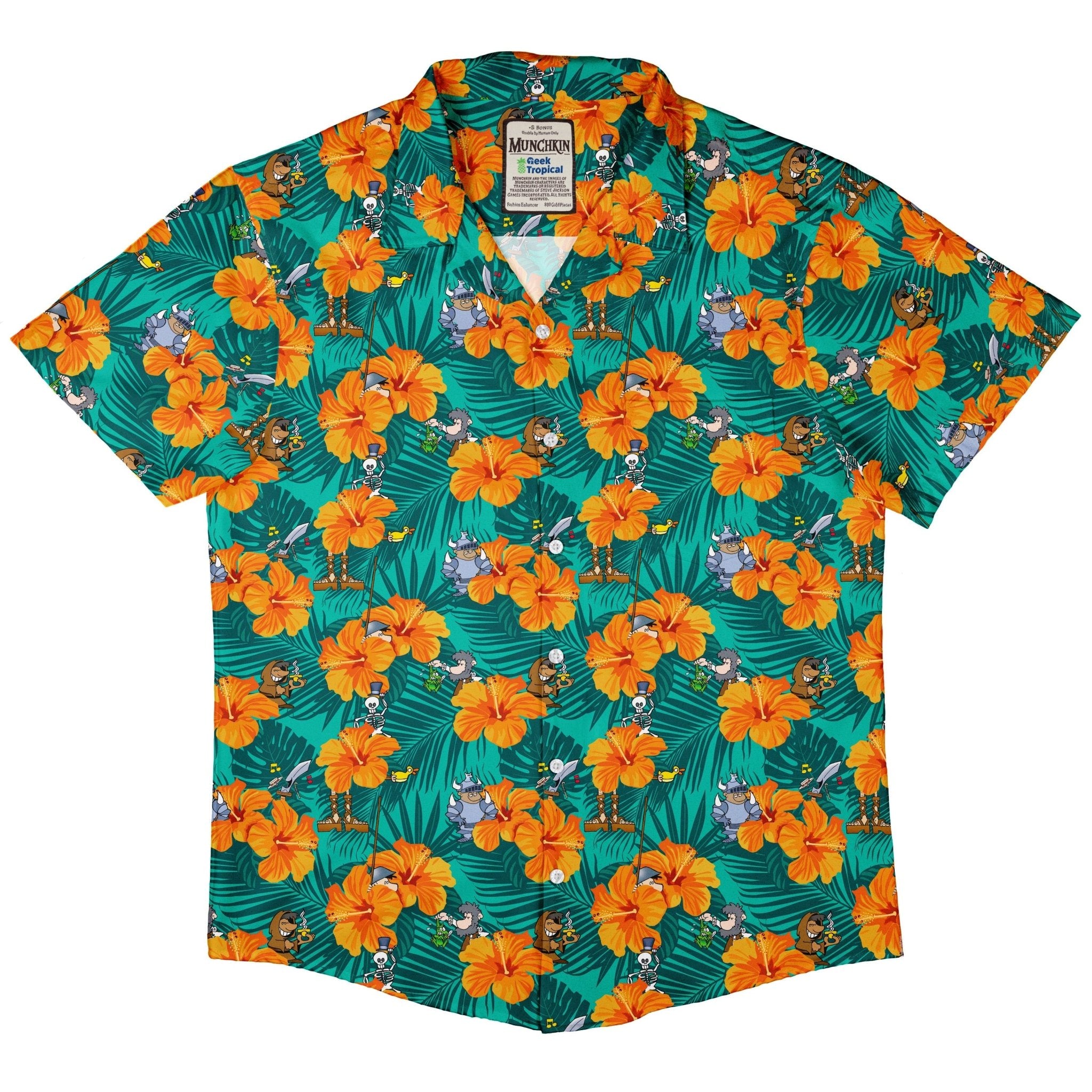 Munchkin Tropical Blossom Button Up Shirt - board game print - Design by Claire Murphy - Munchkin print