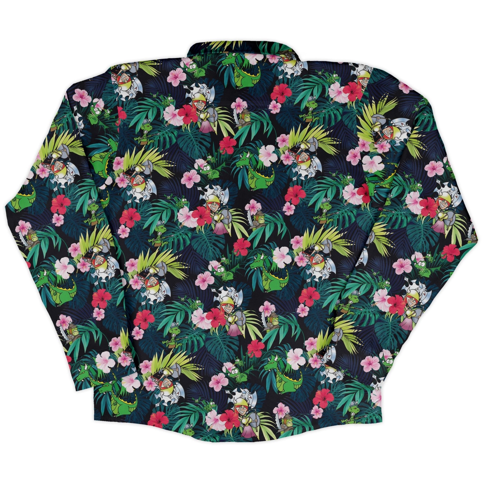 Munchkin Tropical Flower Long Sleeve Button Up Shirt Geek Nerd board game print Design by Claire Murphy FLOW DESC WRITING