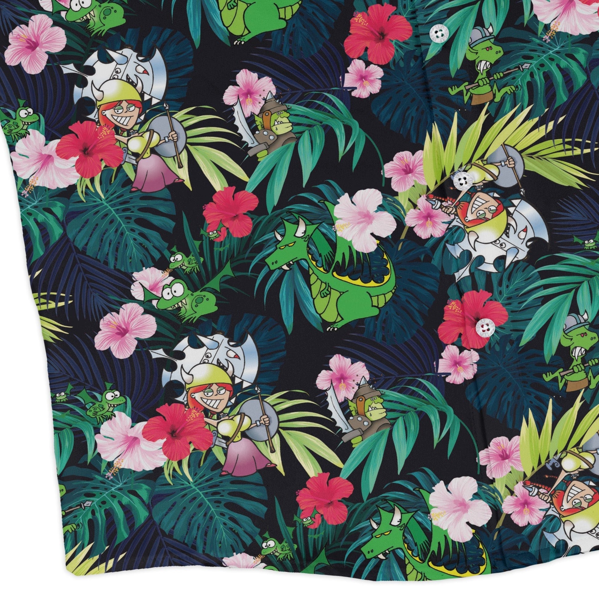 Munchkin Tropical Flower Long Sleeve Button Up Shirt Geek Nerd board game print Design by Claire Murphy FLOW DESC WRITING