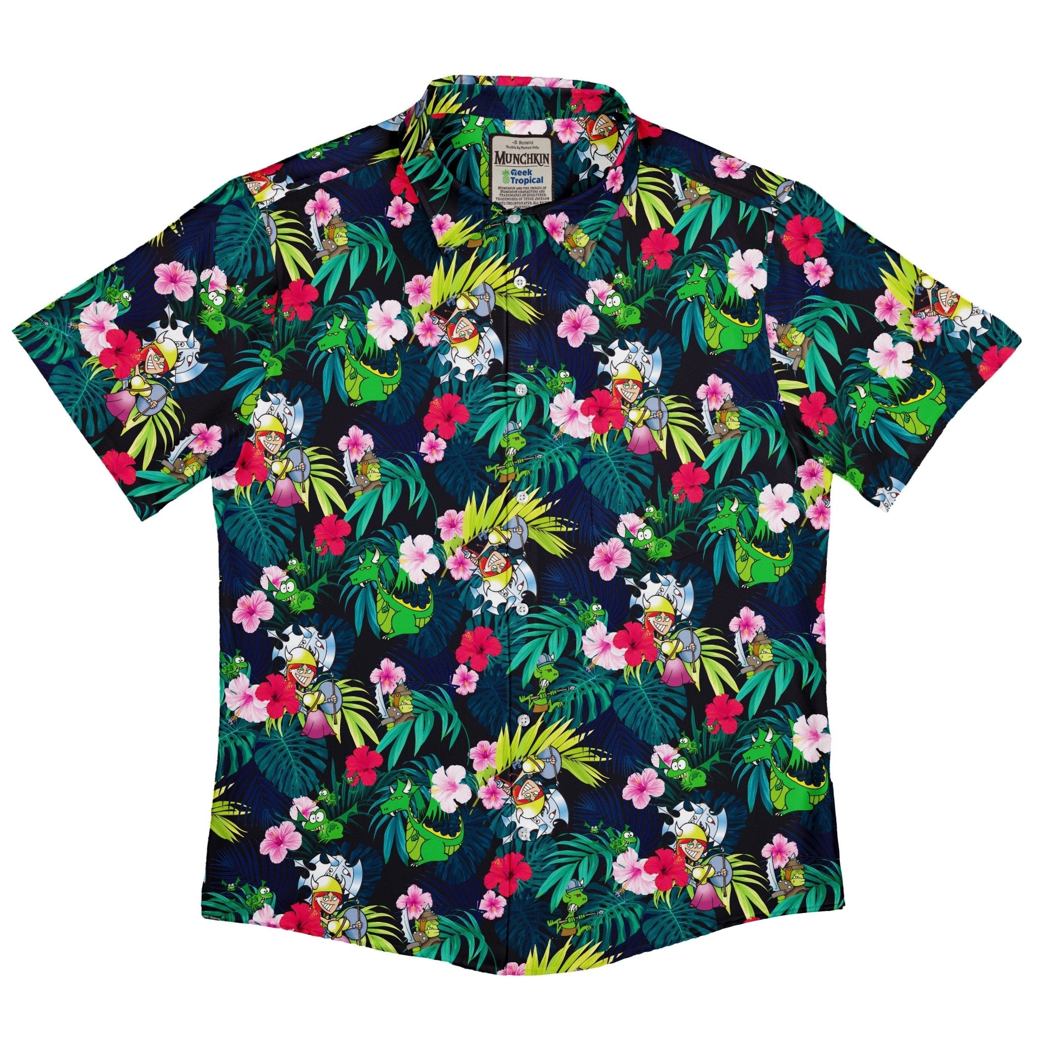 Munchkin Tropical Flower Button Up Shirt - board game print - Design by Claire Murphy - Munchkin print