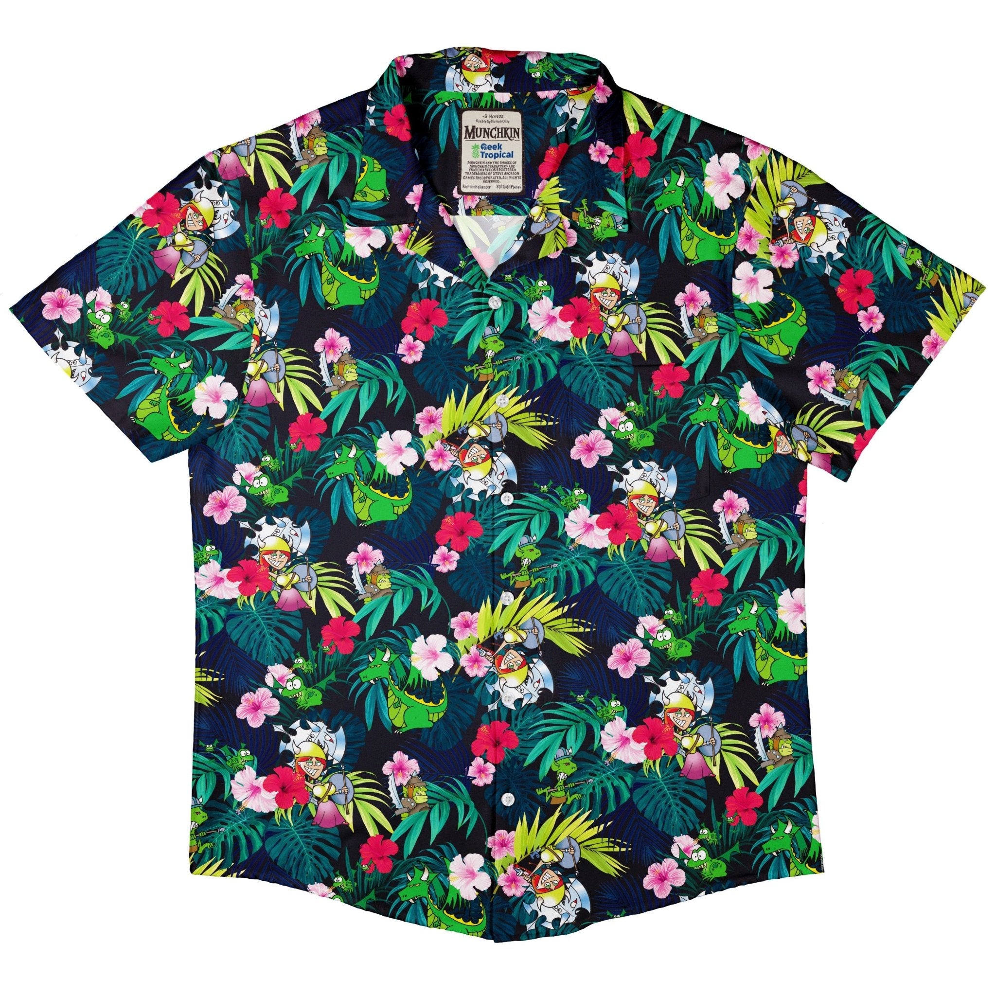 Munchkin Tropical Flower Button Up Shirt - board game print - Design by Claire Murphy - Munchkin print