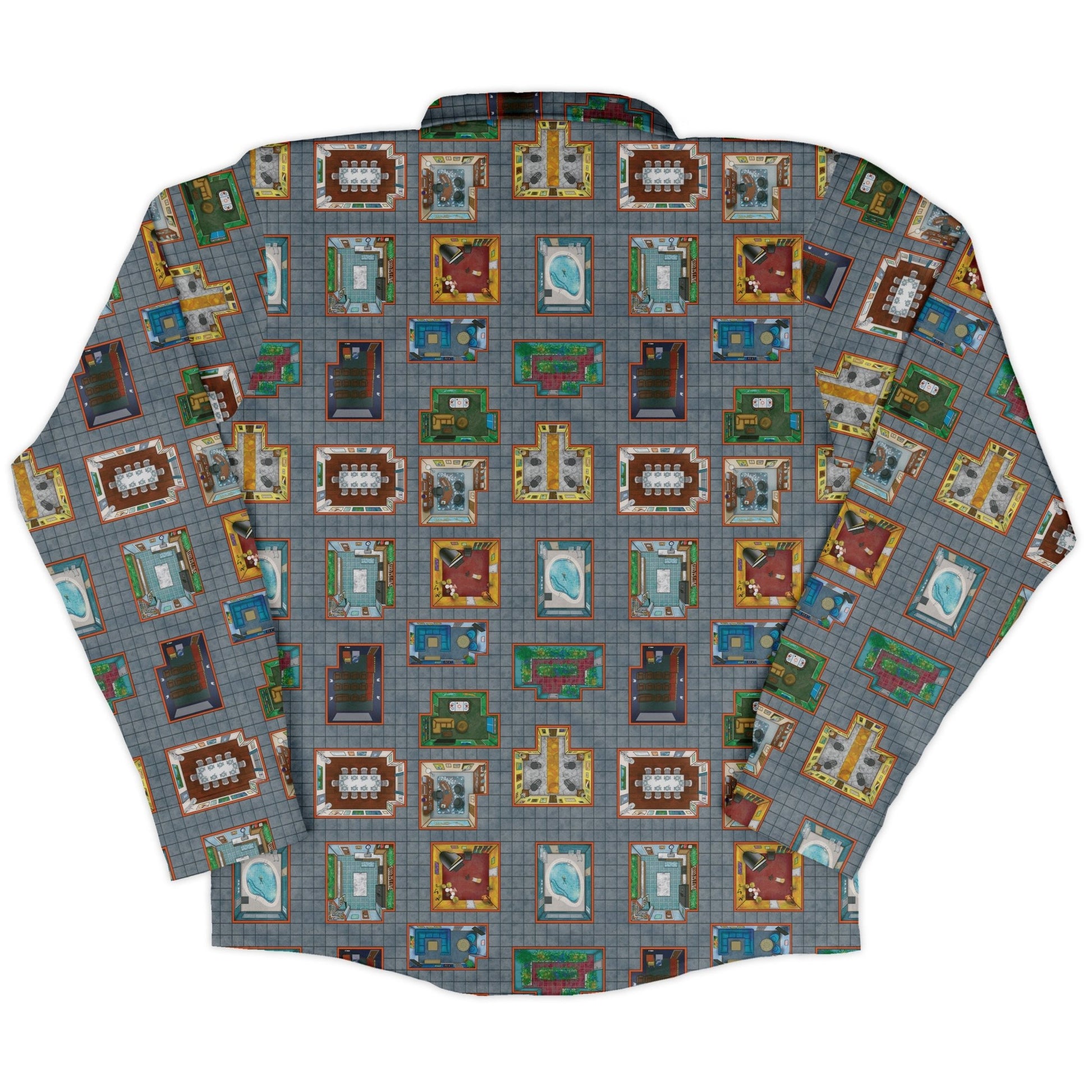 Murder Mystery Board Game Long Sleeve Button Up Shirt Geek Nerd adult sizing board game print Designs by Nathan