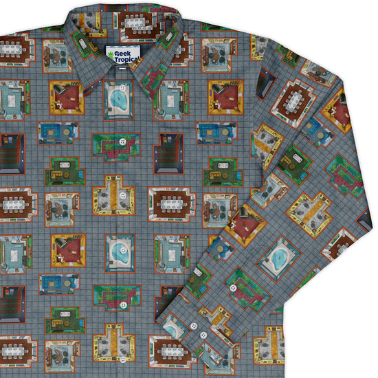 Murder Mystery Board Game Long Sleeve Button Up Shirt 1