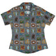 Murder Mystery Board Game Curvy Button Up Shirt Geek Nerd board game print Designs by Nathan women