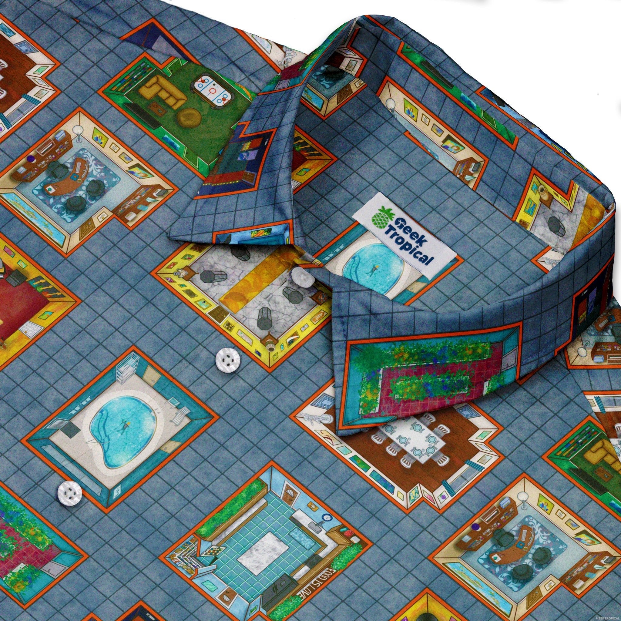 Murder Mystery Board Game Button Up Shirt - adult sizing - board game print - Designs by Nathan