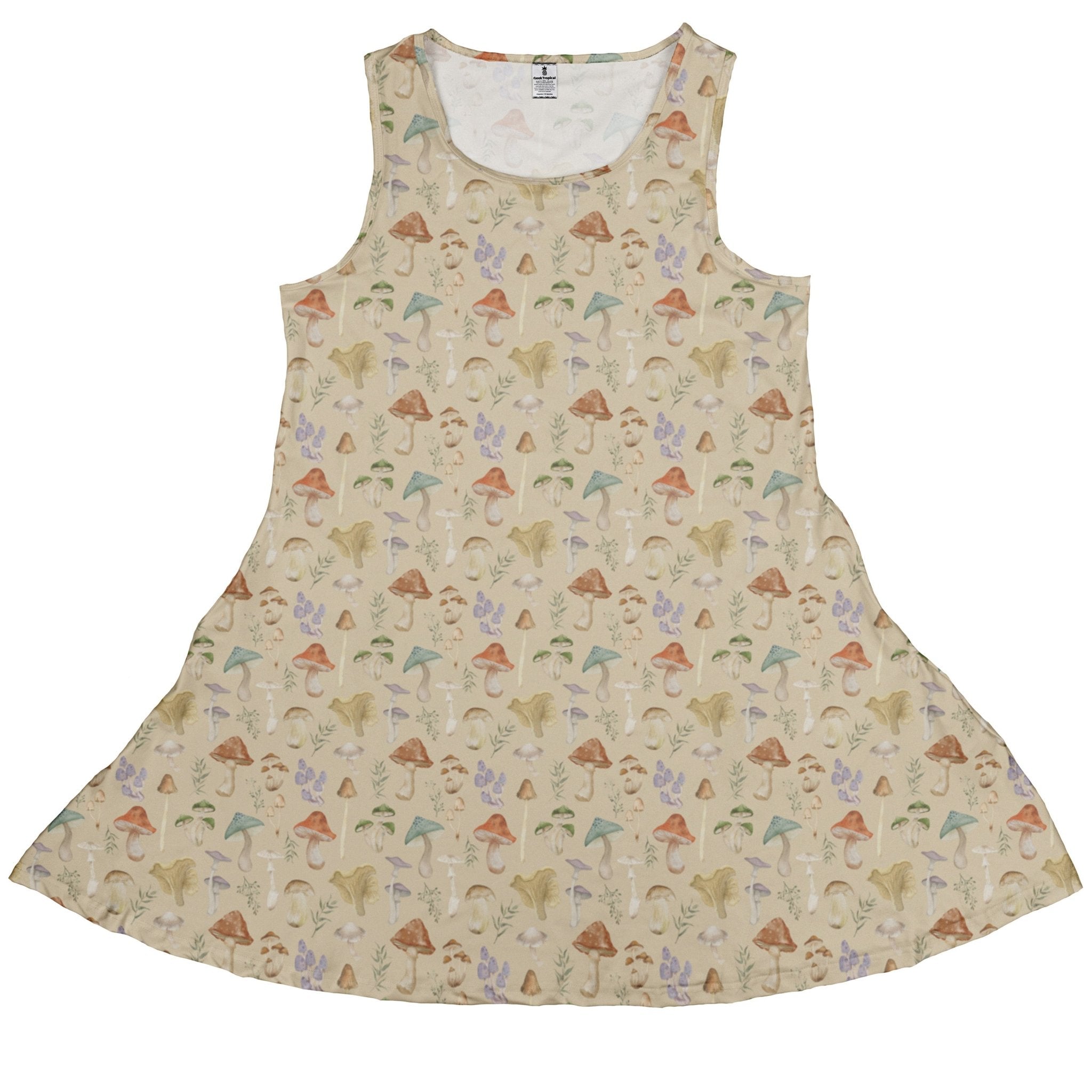 Mushroom Watercolor Dress Geek Nerd Botany Print lx - C