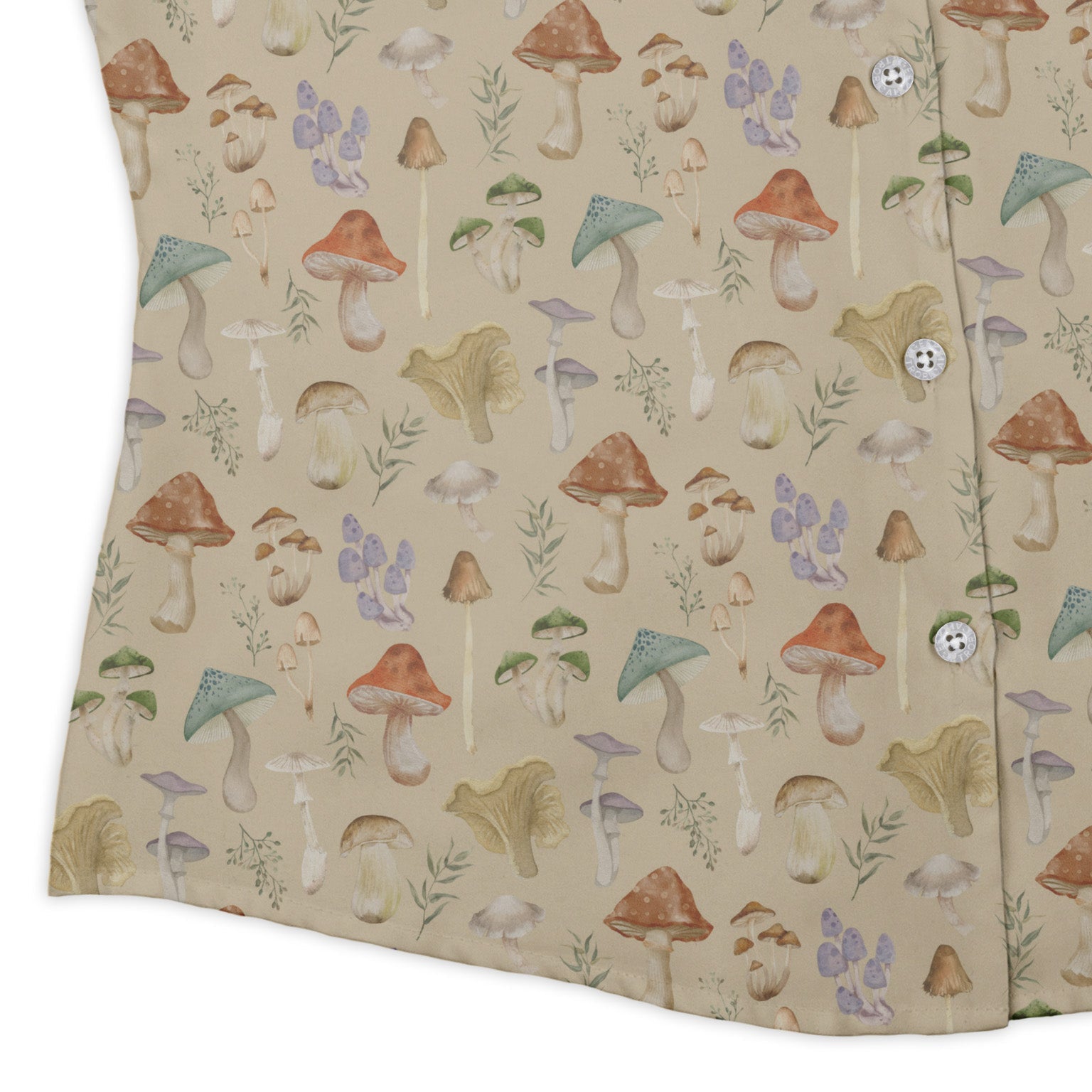 Mushroom Watercolor Curvy Button Up Shirt Geek Nerd Botany Print women