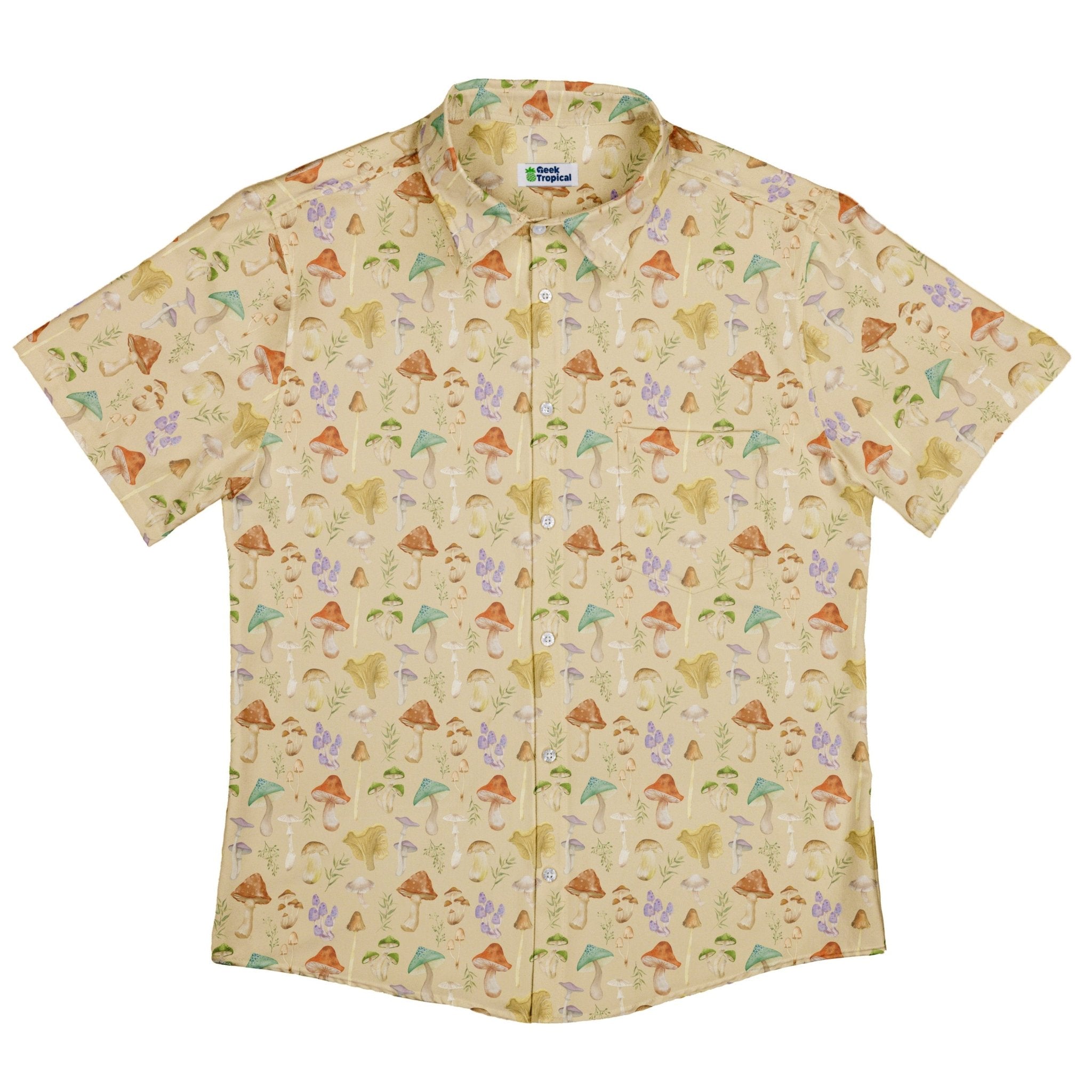 Mushroom Watercolor Button Up Shirt - adult sizing - Botany Print -