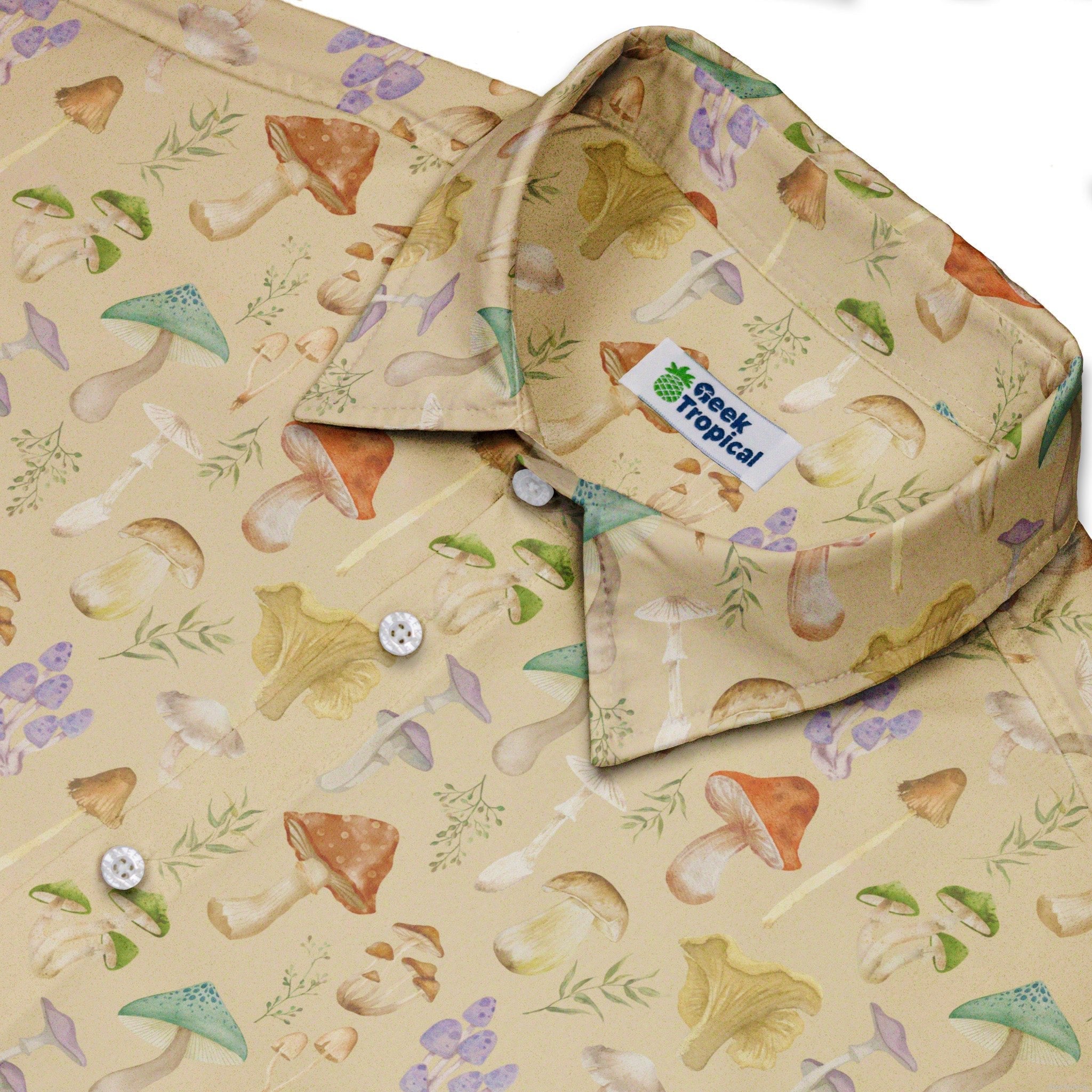 Mushroom Watercolor Button Up Shirt - adult sizing - Botany Print -