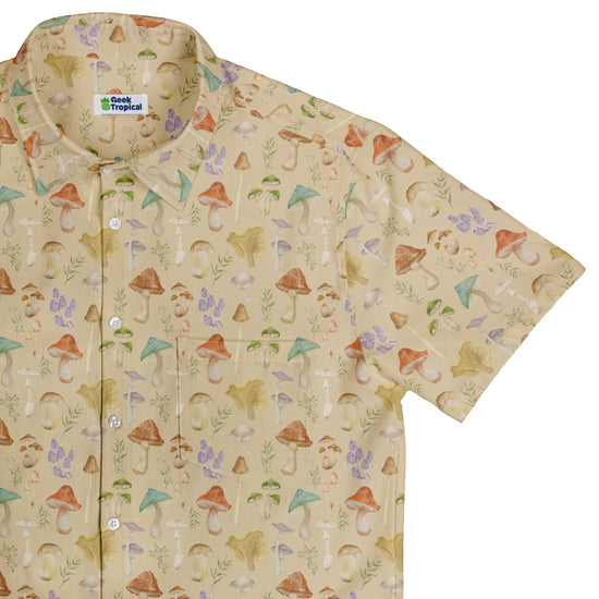 Mushroom Watercolor Button Up Shirt - adult sizing - Botany Print -