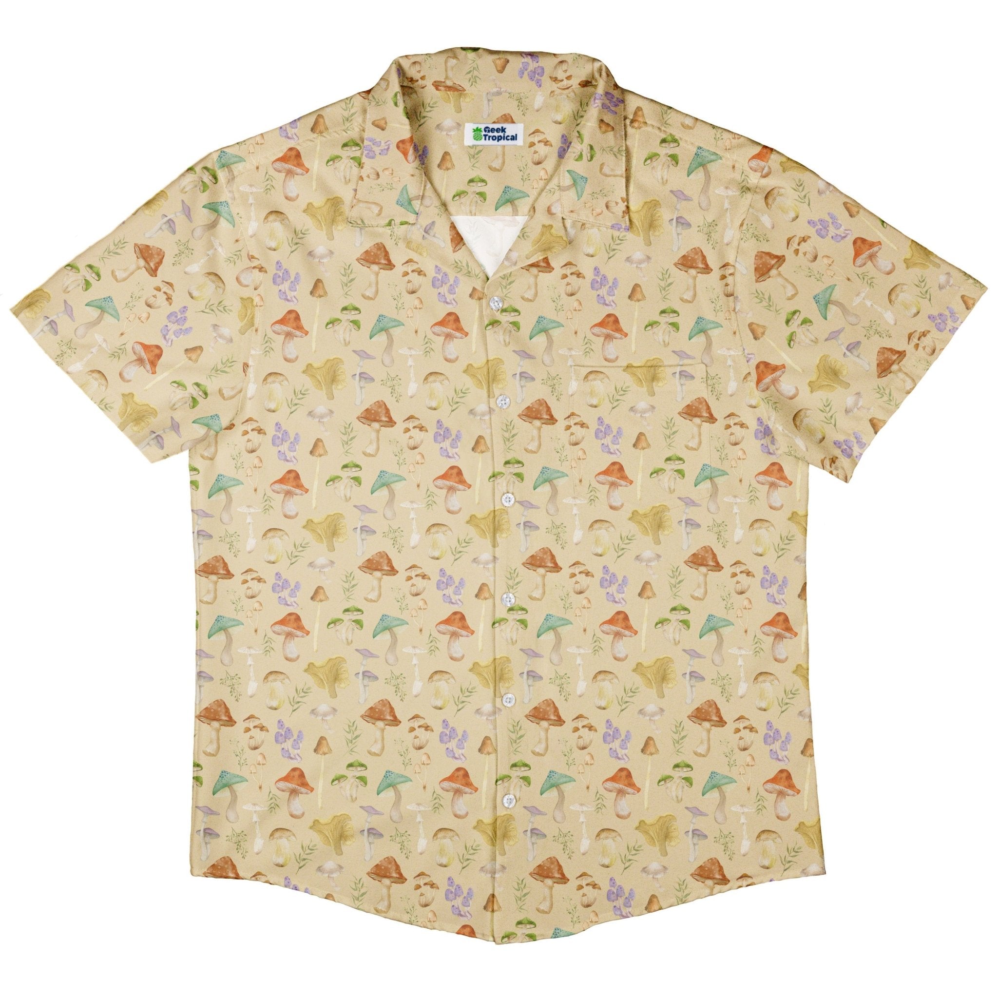 Mushroom Watercolor Button Up Shirt - adult sizing - Botany Print -