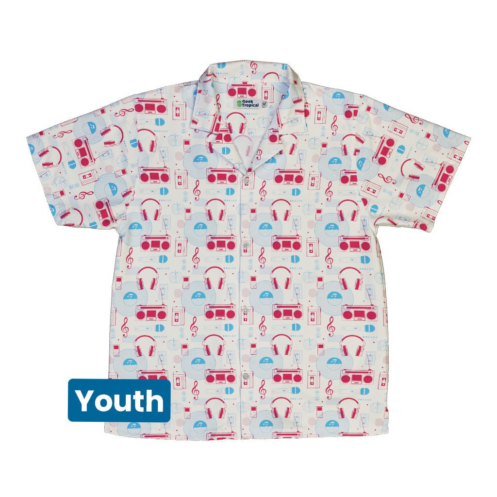 Music Paraphernalia Youth Hawaiian Shirt Geek Nerd 0925 Design by Tobe Fonseca FLOW DESC WRITING