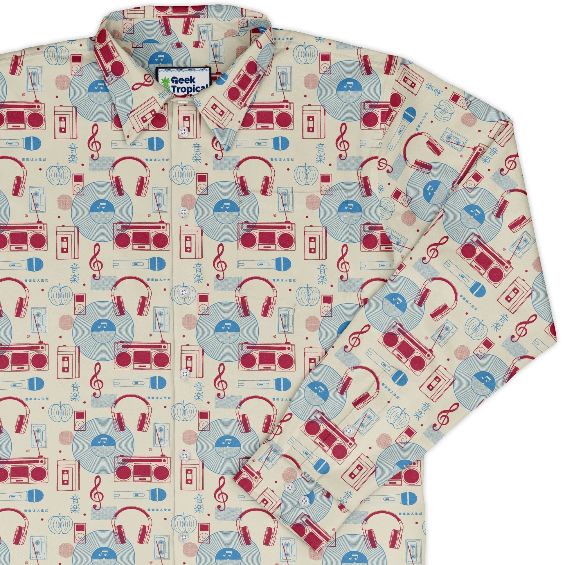 Music Paraphernalia Long Sleeve Button Up Shirt Geek Nerd 0925 adult sizing All Adult Button Up Shirts