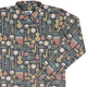 Musical Instruments Long Sleeve Button Up Shirt Geek Nerd adult sizing FLOW DESC WRITING music print