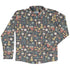 Musical Instruments Long Sleeve Button Up Shirt Geek Nerd adult sizing FLOW DESC WRITING music print