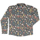 Musical Instruments Long Sleeve Button Up Shirt Geek Nerd adult sizing FLOW DESC WRITING music print