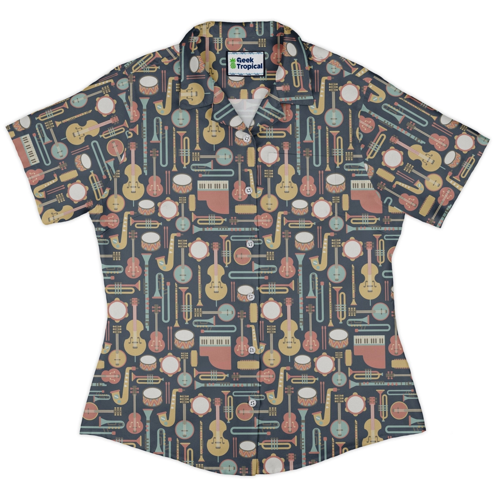 Clearance Ready - to - Ship Musical Instruments Curvy Button Up Shirt Geek Nerd Clearance music print Ready - to - Ship